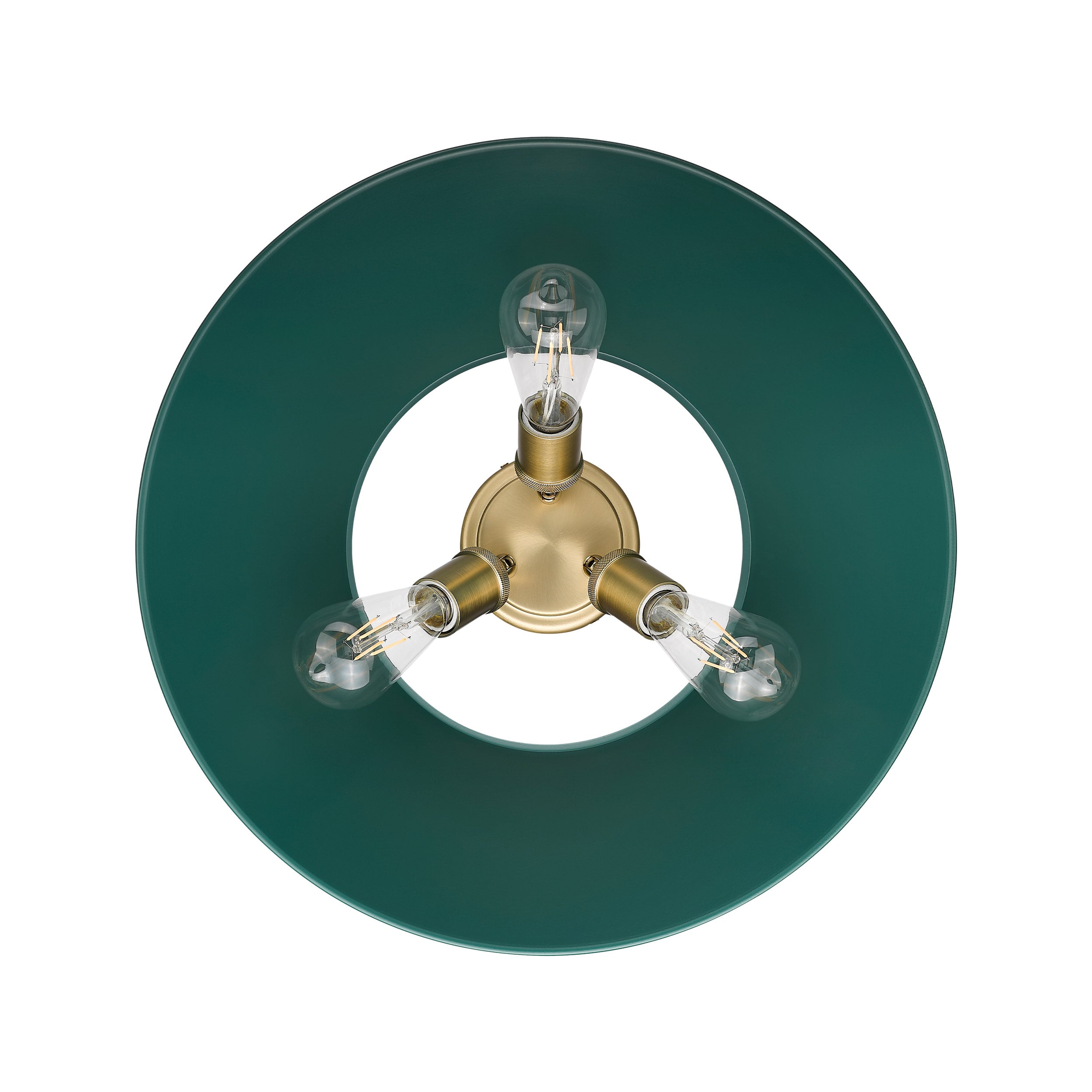 Yep by Golden Lighting Orwell 3-light Flush Mount in Brushed Champagne Brass and Pine Green shade - - Golden Lighting