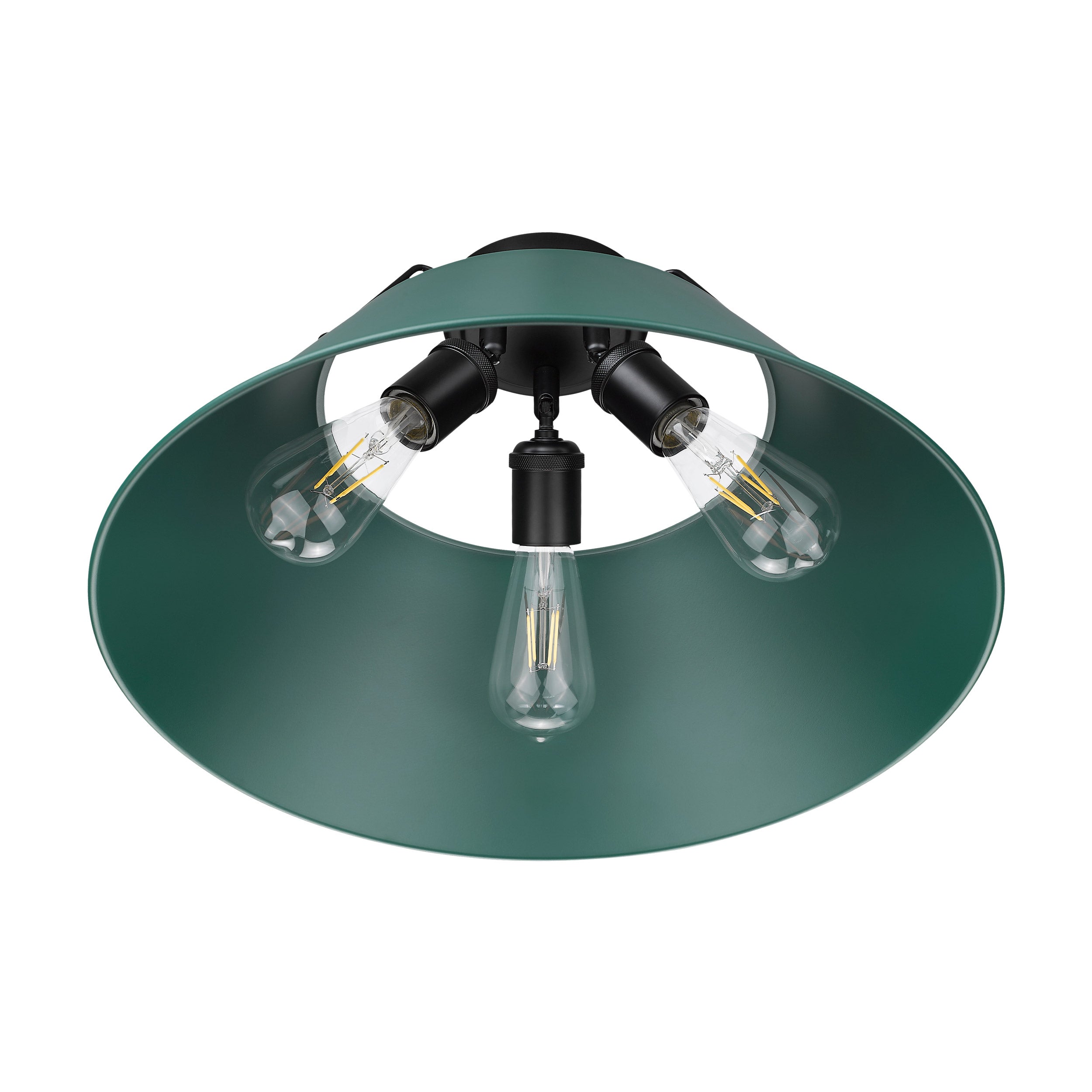 Yep by Golden Lighting Orwell 3-light Flush Mount in Matte Black and Pine Green shade - - Golden Lighting