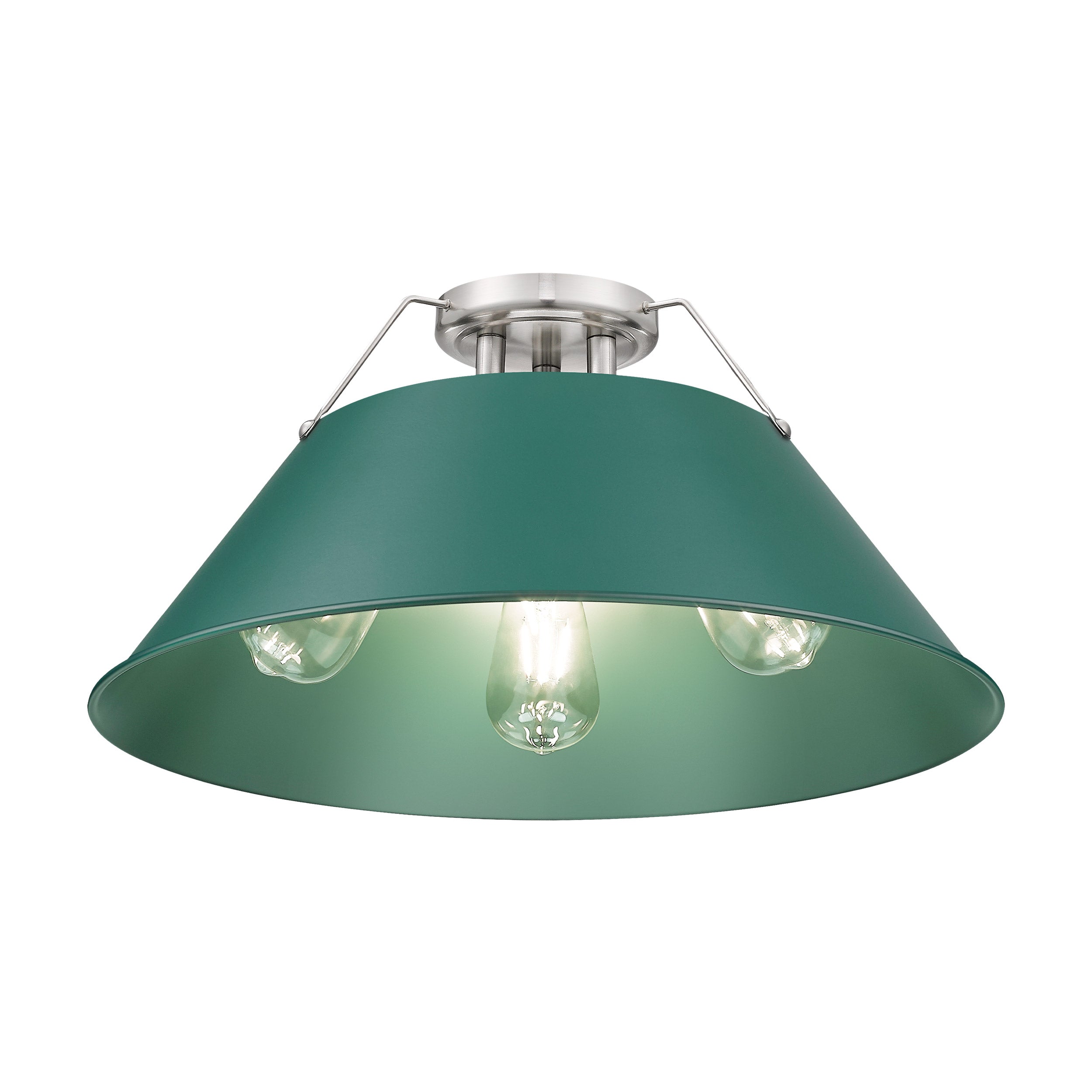 Yep by Golden Lighting Orwell 3-light Flush Mount in Pewter and Pine Green shade - - Golden Lighting
