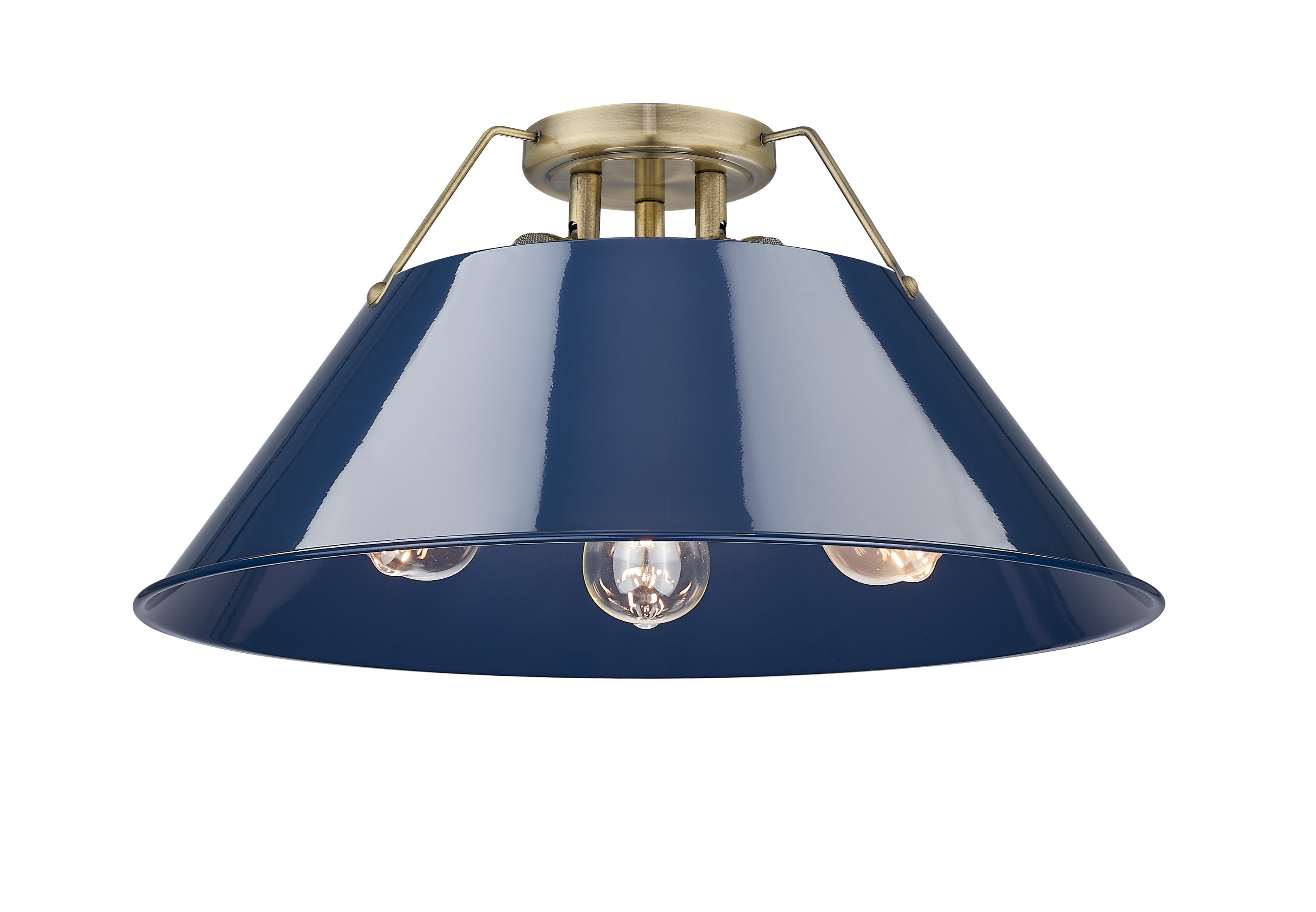 Yep by Golden Lighting Orwell 3-light Flush Mount in Aged Brass and Navy Blue shade - Default Title - Golden Lighting