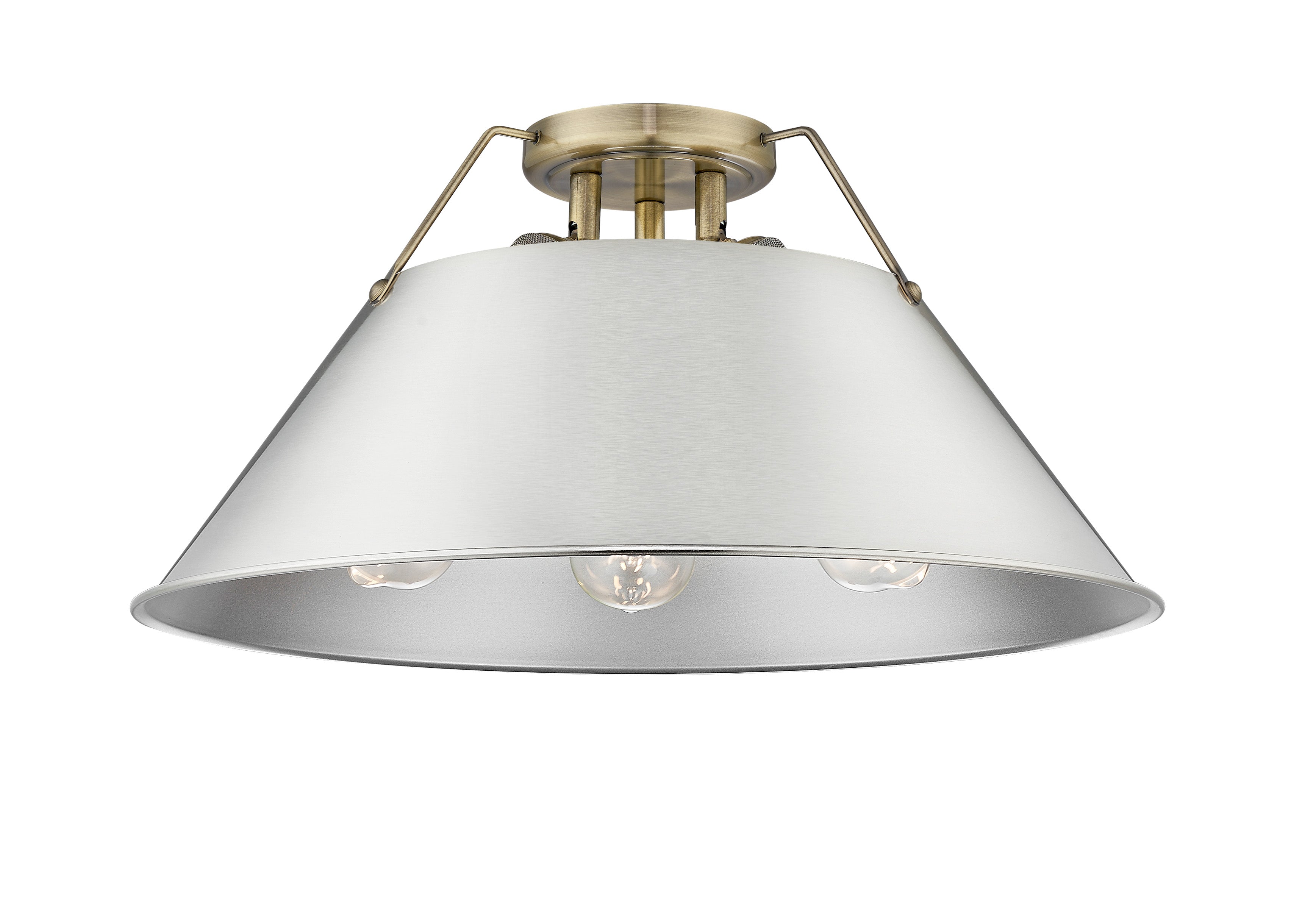 Yep by Golden Lighting Orwell 3-light Flush Mount in Aged Brass and Pewter shade - - Golden Lighting