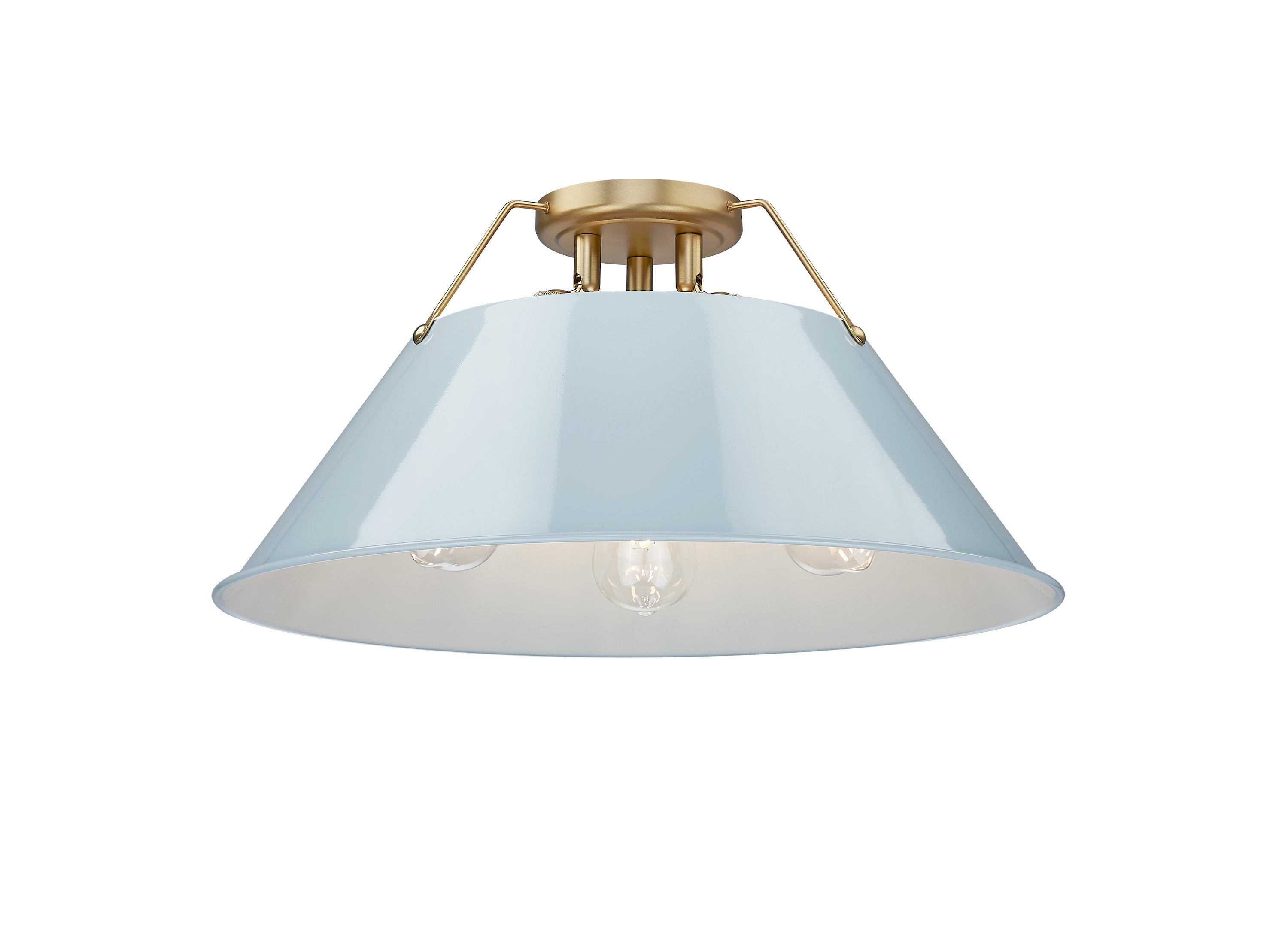 Yep by Golden Lighting Orwell 3-light Flush Mount in Brushed Champagne Brass and Dusky Blue shade - - Golden Lighting