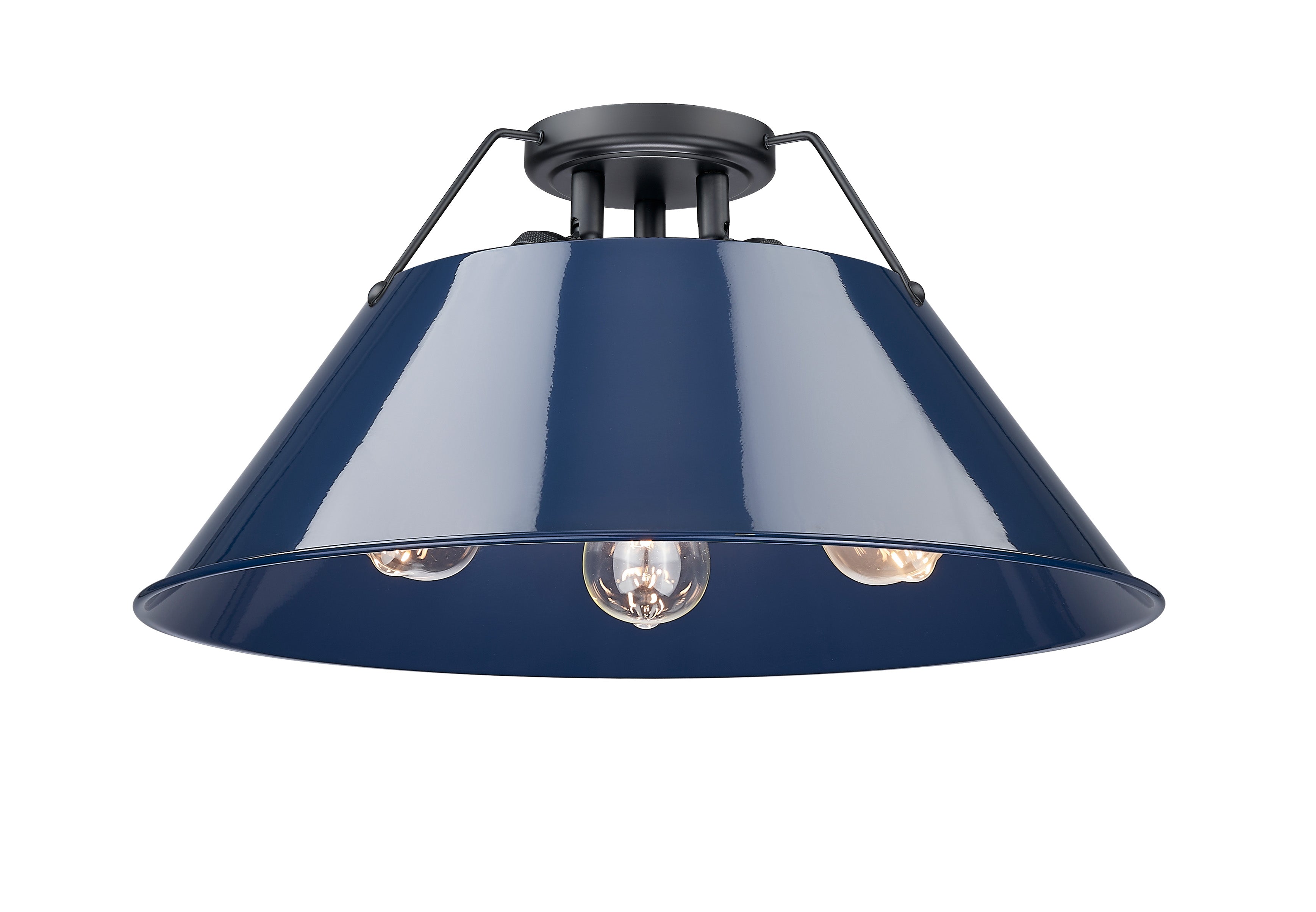 Yep by Golden Lighting Orwell 3-light Flush Mount in Matte Black and Navy Blue shade - - Golden Lighting