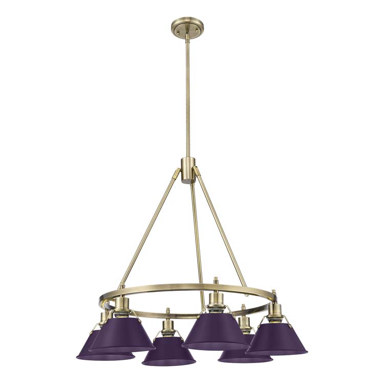 Yep by Golden Lighting Orwell 6-light Chandelier in Aged Brass and Exotic Purple shade - - Golden Lighting