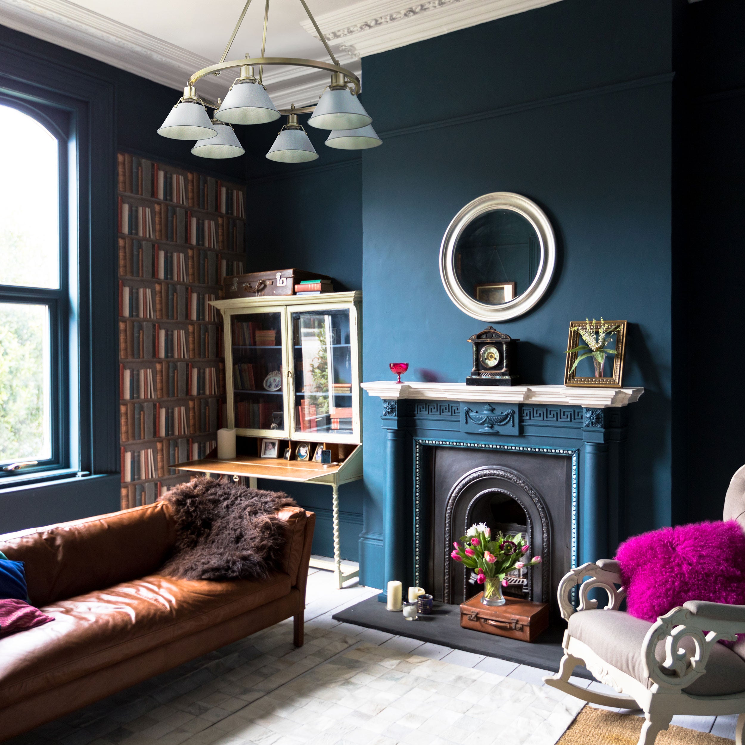 Yep by Golden Lighting Orwell 6-light Chandelier in Aged Brass and Dusky Blue shade - - Golden Lighting