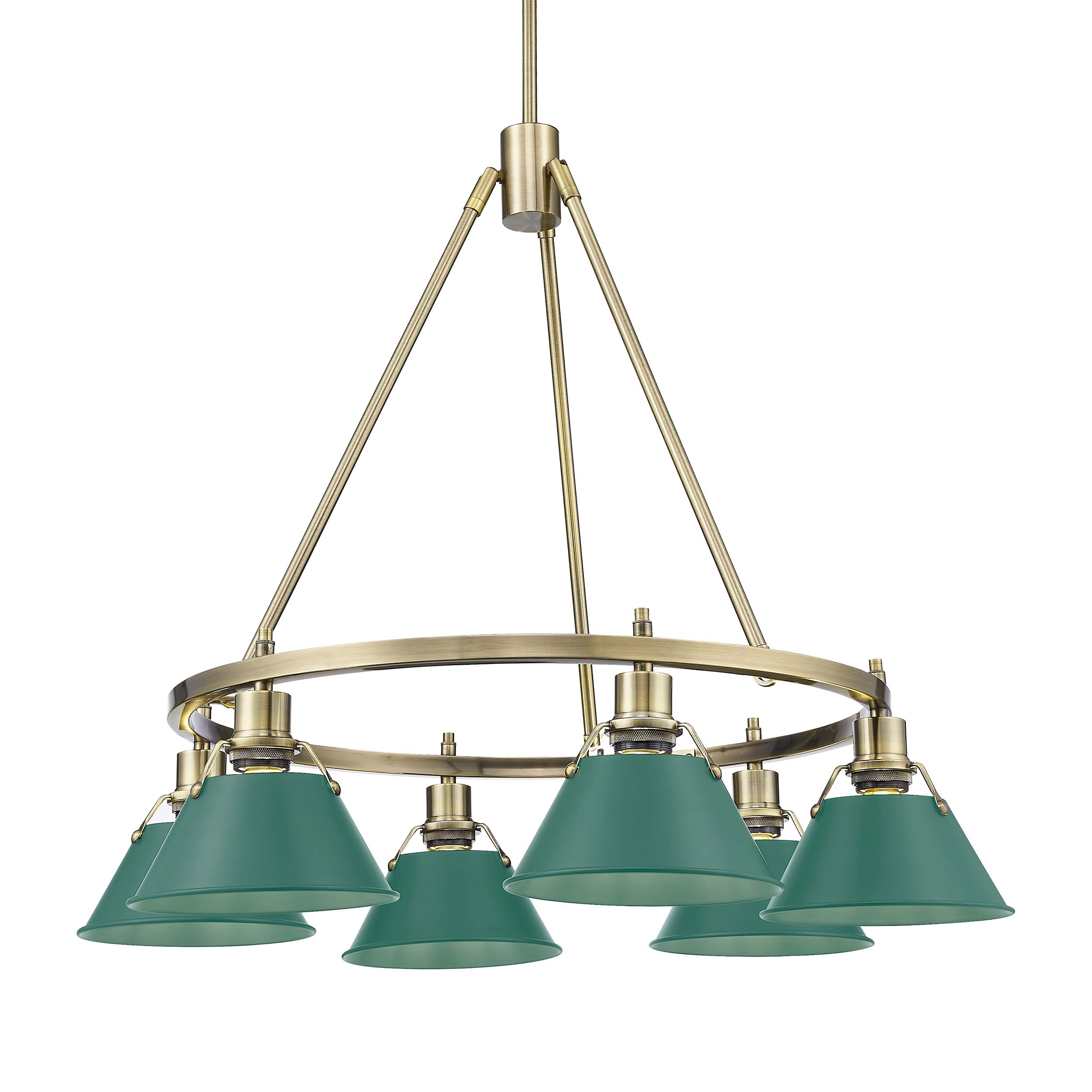 Yep by Golden Lighting Orwell 6-light Chandelier in Aged Brass and Pine Green shade - - Golden Lighting