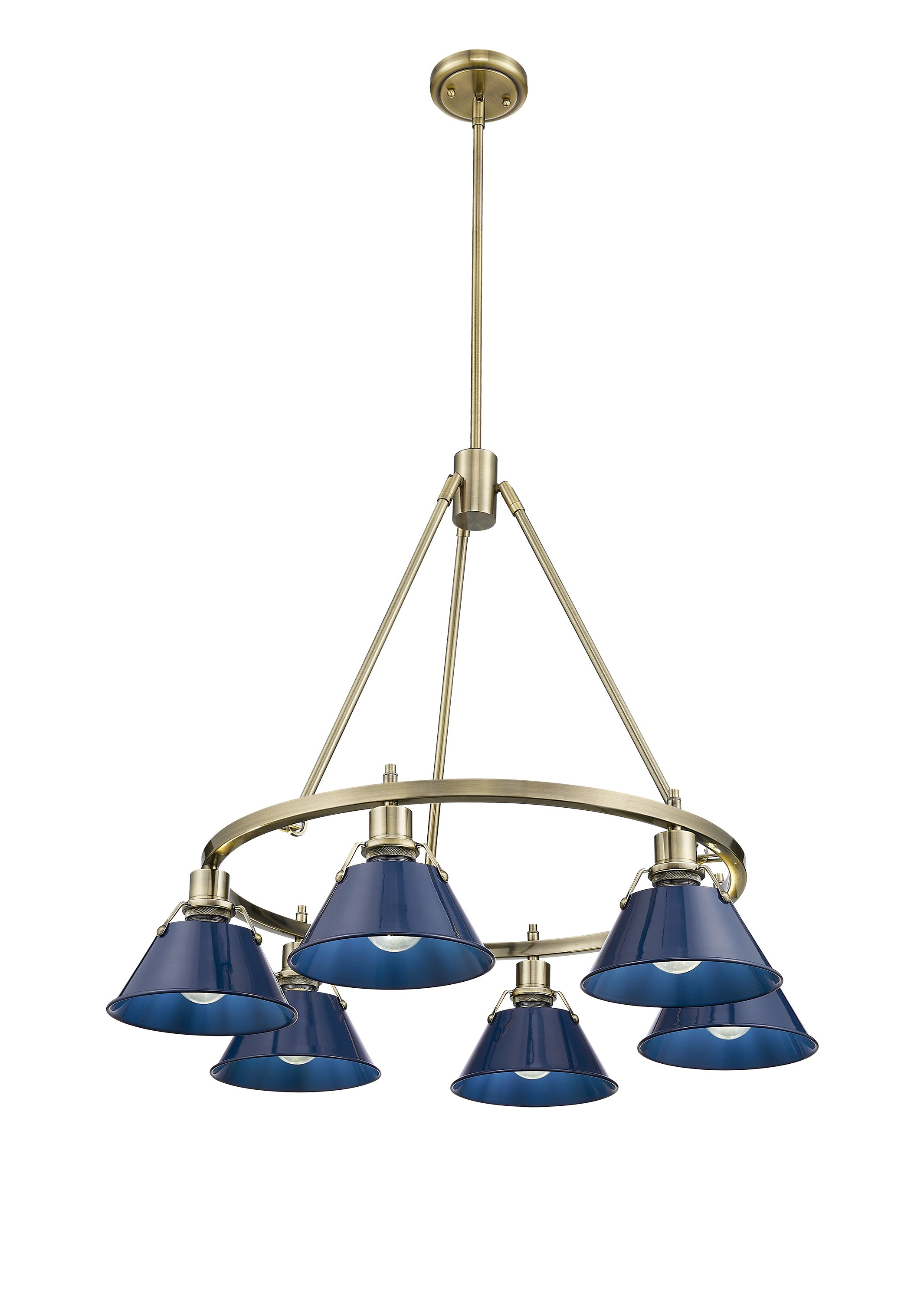 Yep by Golden Lighting Orwell 6-light Chandelier in Aged Brass and Navy Blue shade - - Golden Lighting