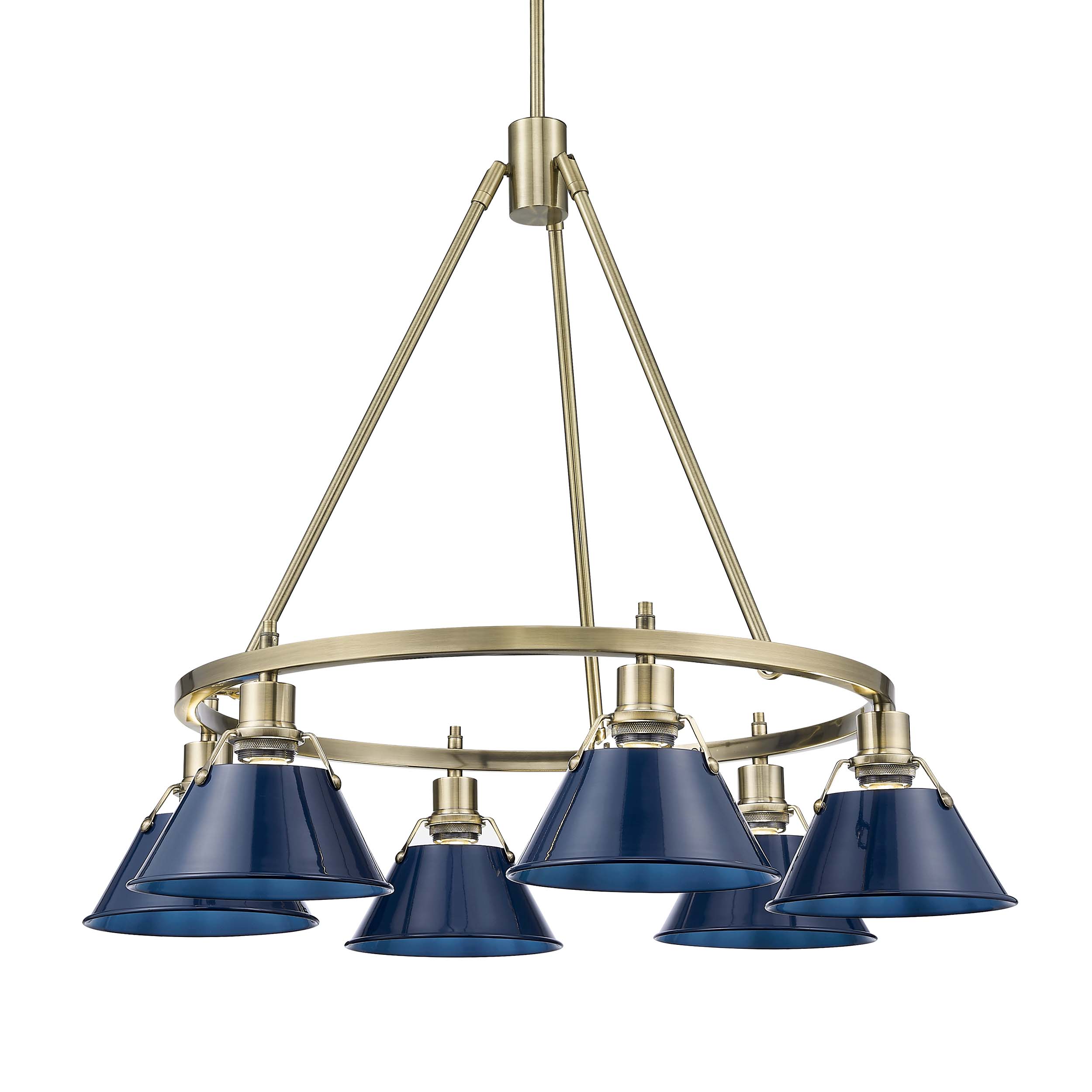 Yep by Golden Lighting Orwell 6-light Chandelier in Aged Brass and Navy Blue shade - Default Title - Golden Lighting