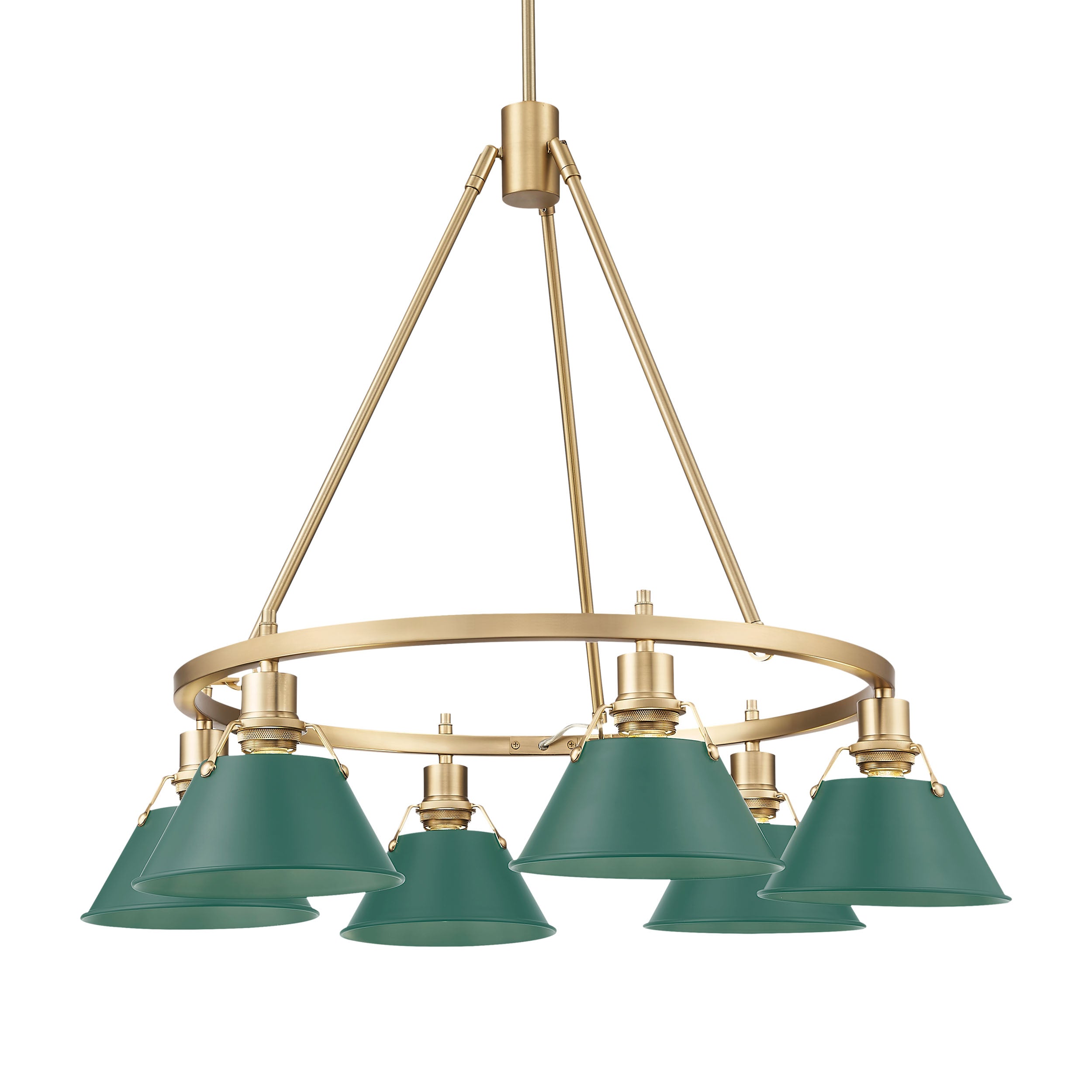 Yep by Golden Lighting Orwell 6-light Chandelier in Brushed Champagne Brass and Pine Green shade - - Golden Lighting