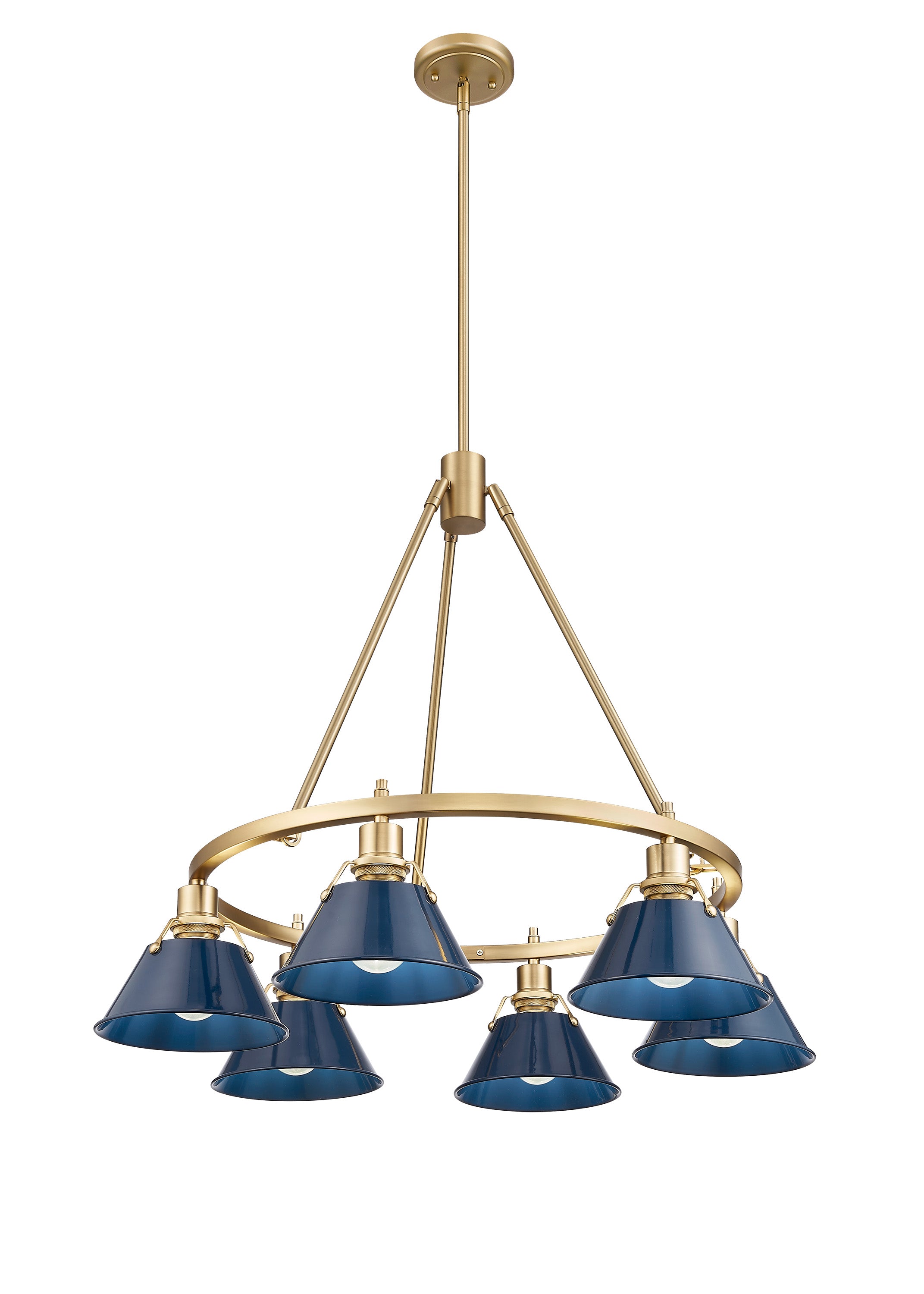 Yep by Golden Lighting Orwell 6-light Chandelier in Brushed Champagne Brass and Navy Blue shade - - Golden Lighting