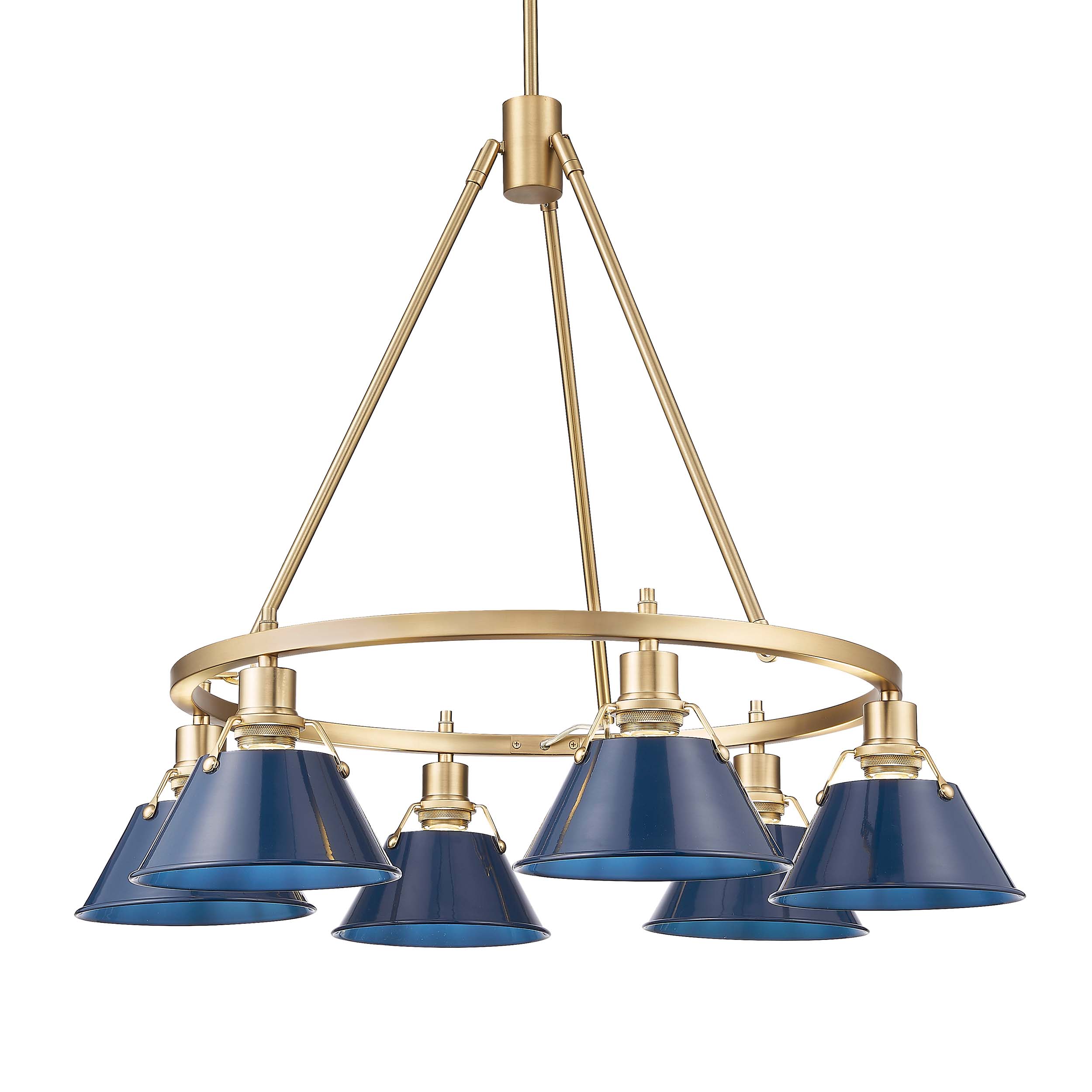 Yep by Golden Lighting Orwell 6-light Chandelier in Brushed Champagne Brass and Navy Blue shade - - Golden Lighting