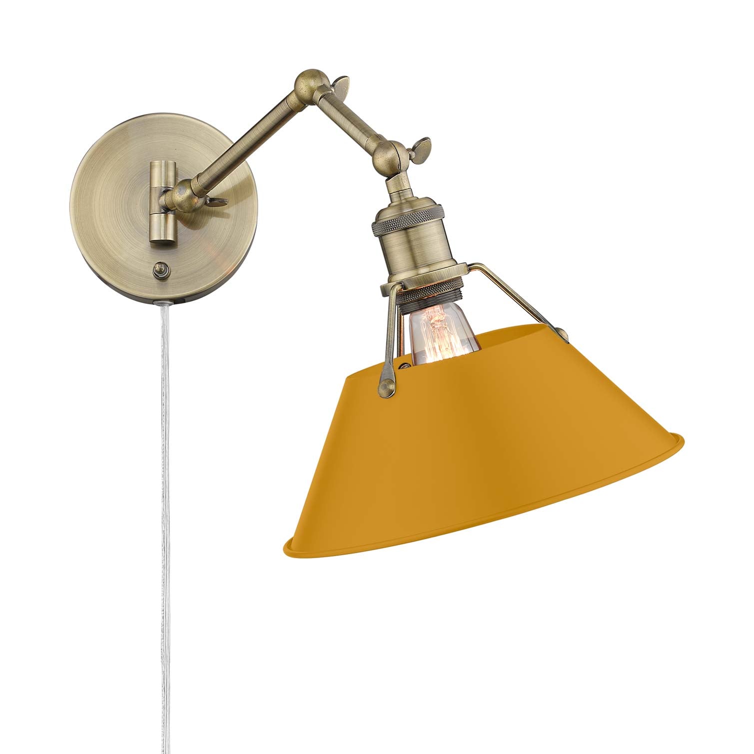 Yep by Golden Lighting Orwell 1-light Swing Arm Wall Lamp in Aged Brass and Auric Yellow shade - - Golden Lighting