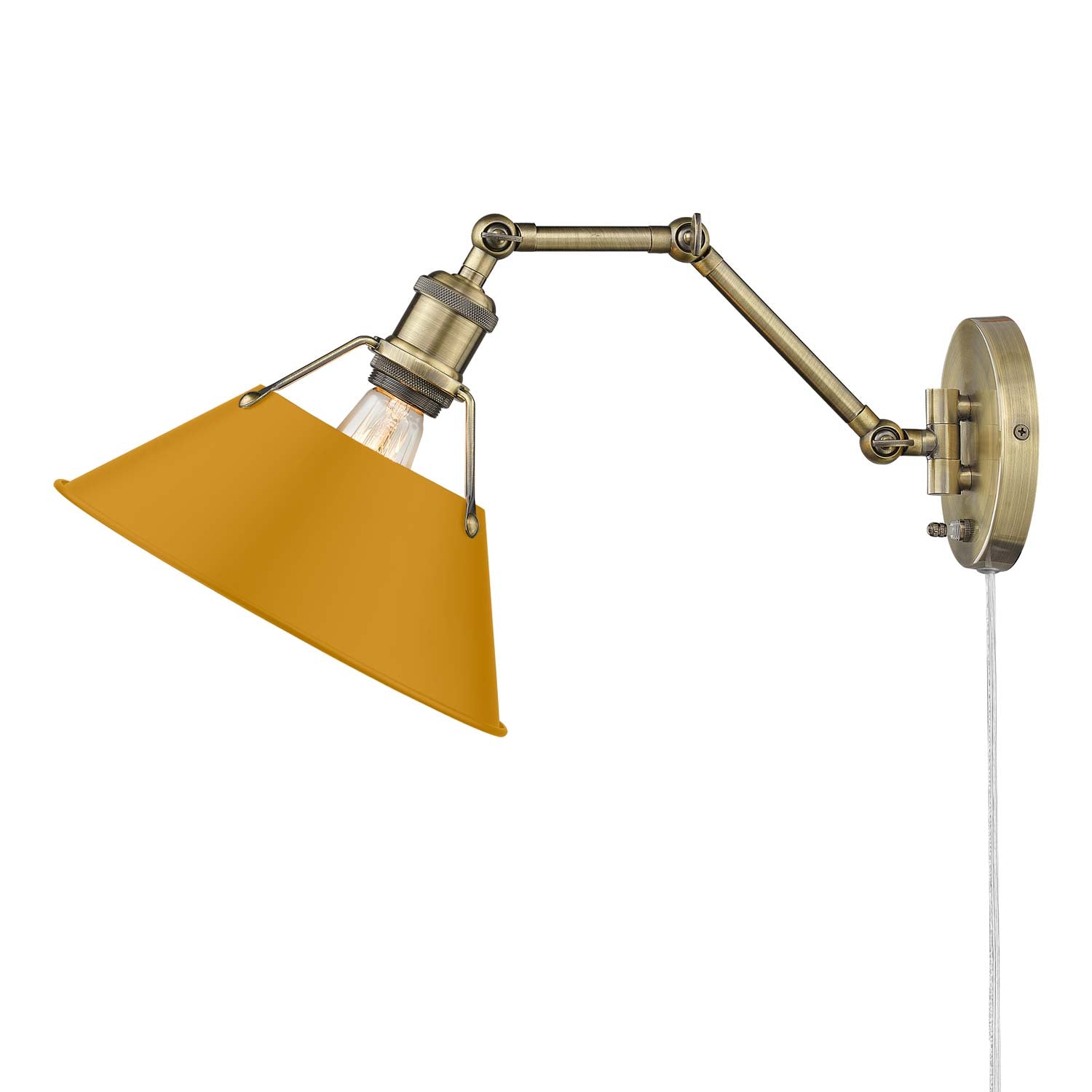 Yep by Golden Lighting Orwell 1-light Swing Arm Wall Lamp in Aged Brass and Auric Yellow shade - - Golden Lighting