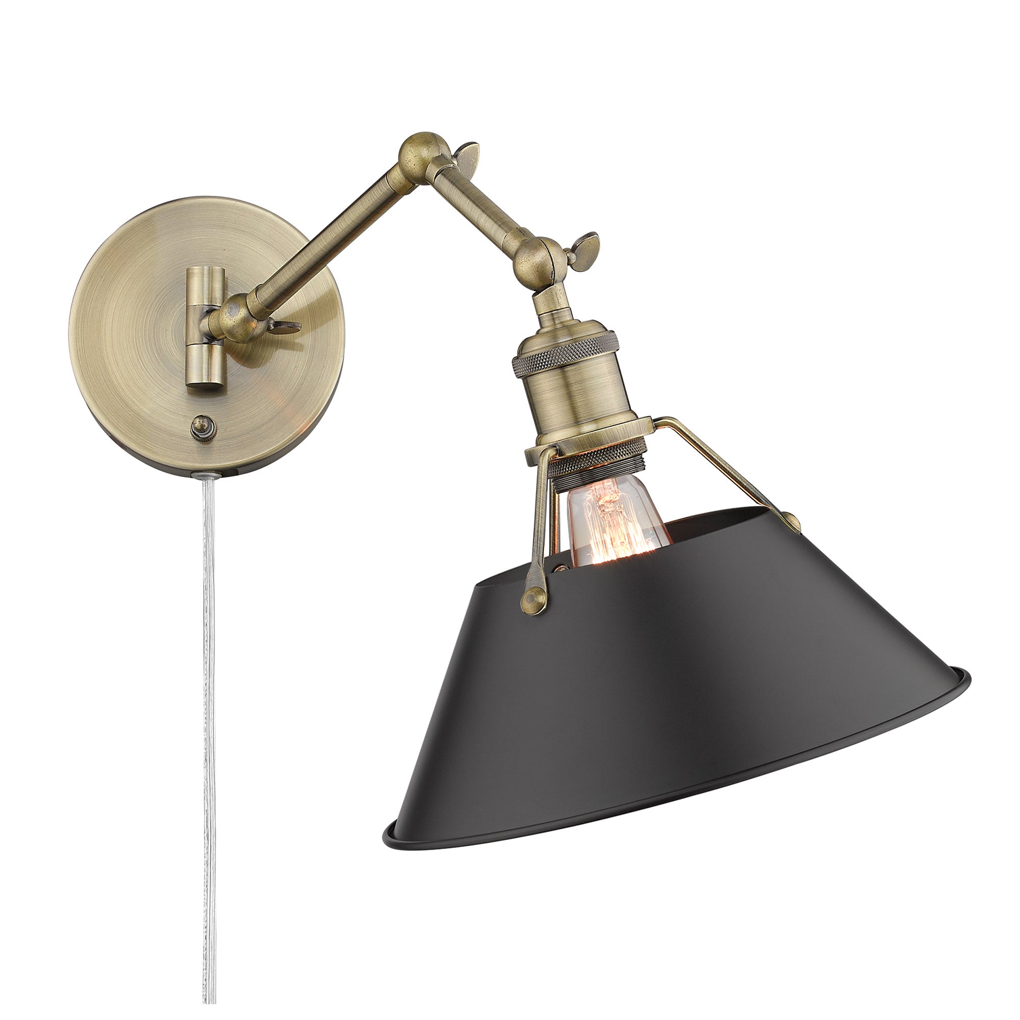 Yep by Golden Lighting Orwell 1-light Swing Arm Wall Lamp in Aged Brass and Matte Black shade - - Golden Lighting