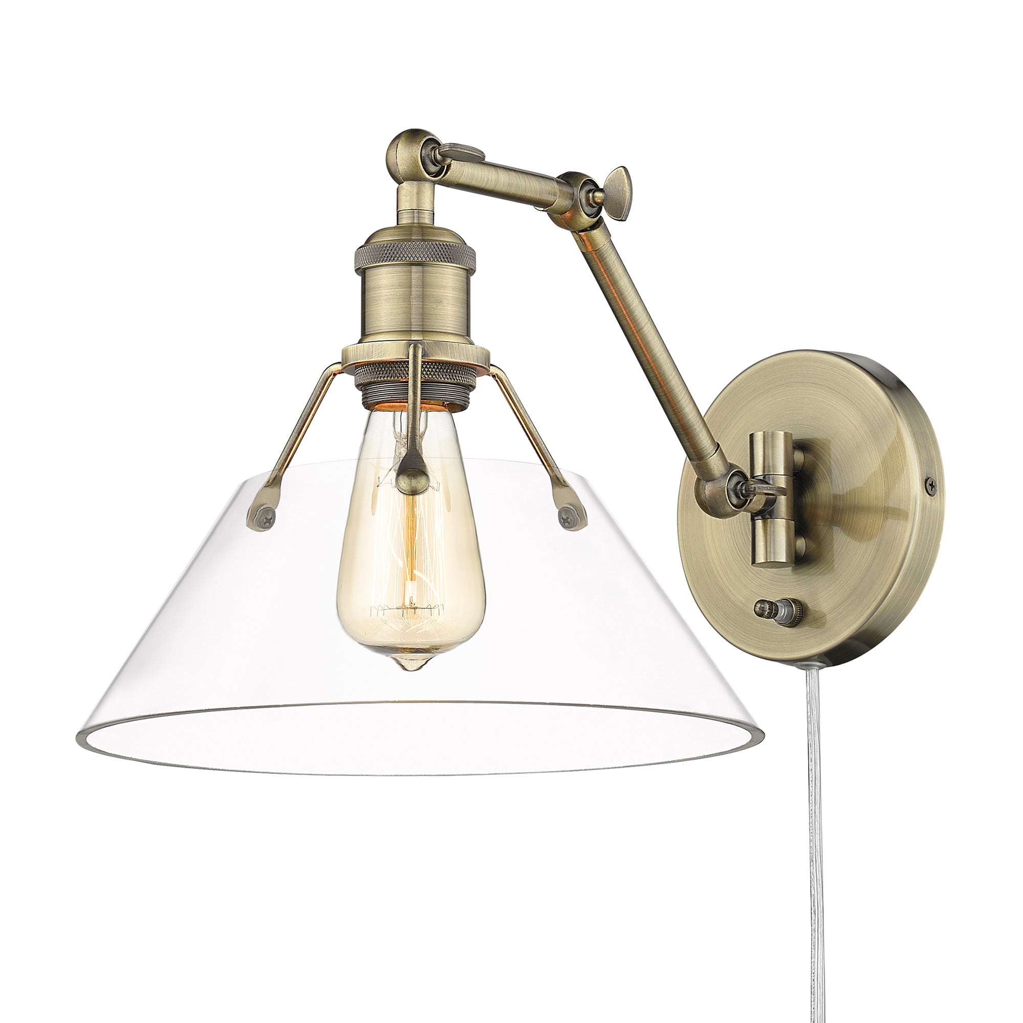 Yep by Golden Lighting Orwell 1-light Swing Arm Wall Lamp in Aged Brass and Clear Glass - - Golden Lighting