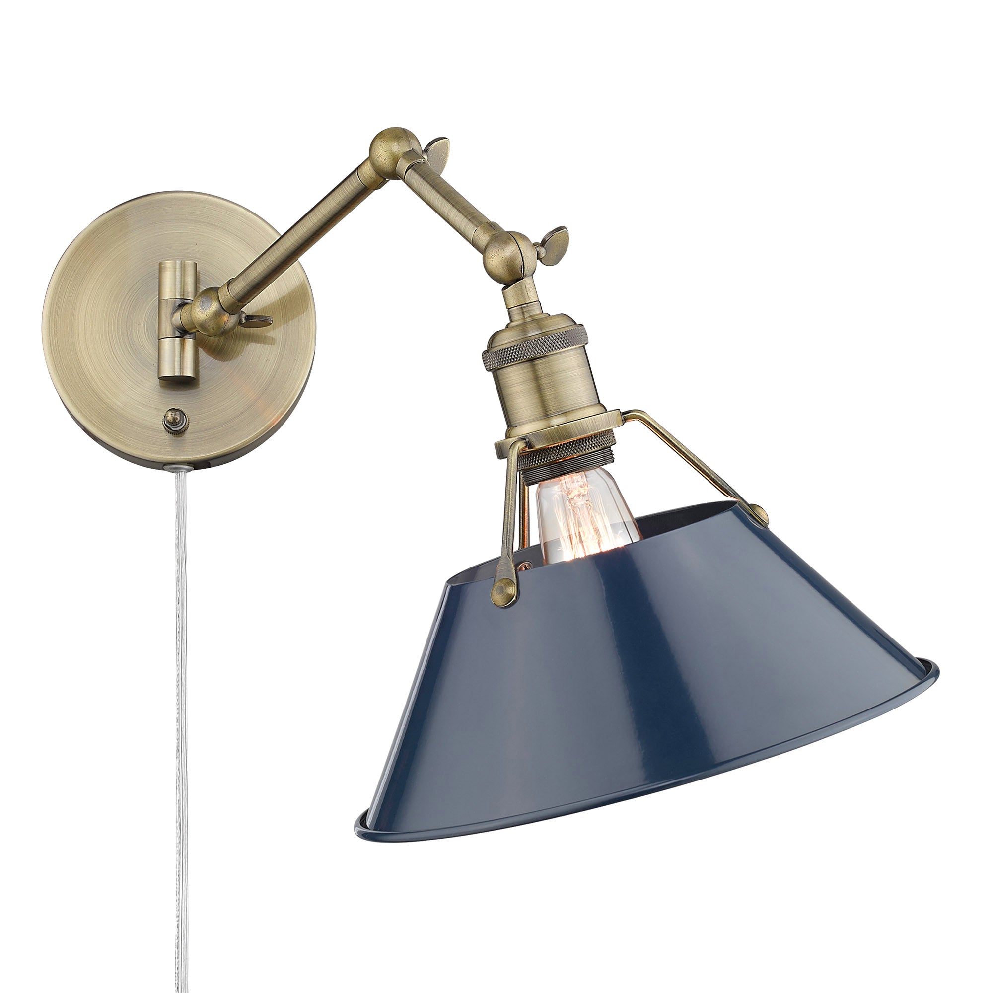 Yep by Golden Lighting Orwell 1-light Swing Arm Wall Lamp in Aged Brass and Navy Blue shade - - Golden Lighting