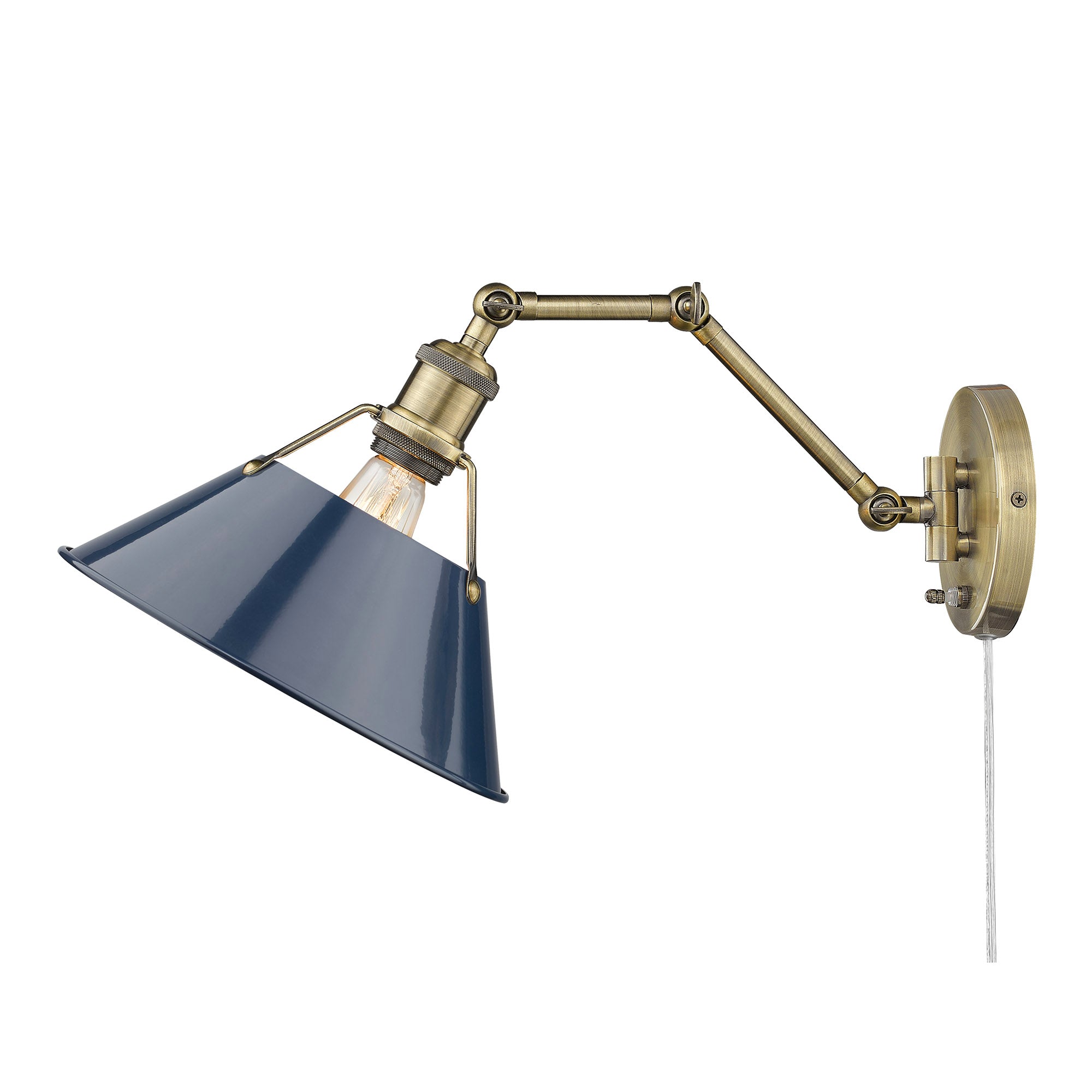Yep by Golden Lighting Orwell 1-light Swing Arm Wall Lamp in Aged Brass and Navy Blue shade - - Golden Lighting