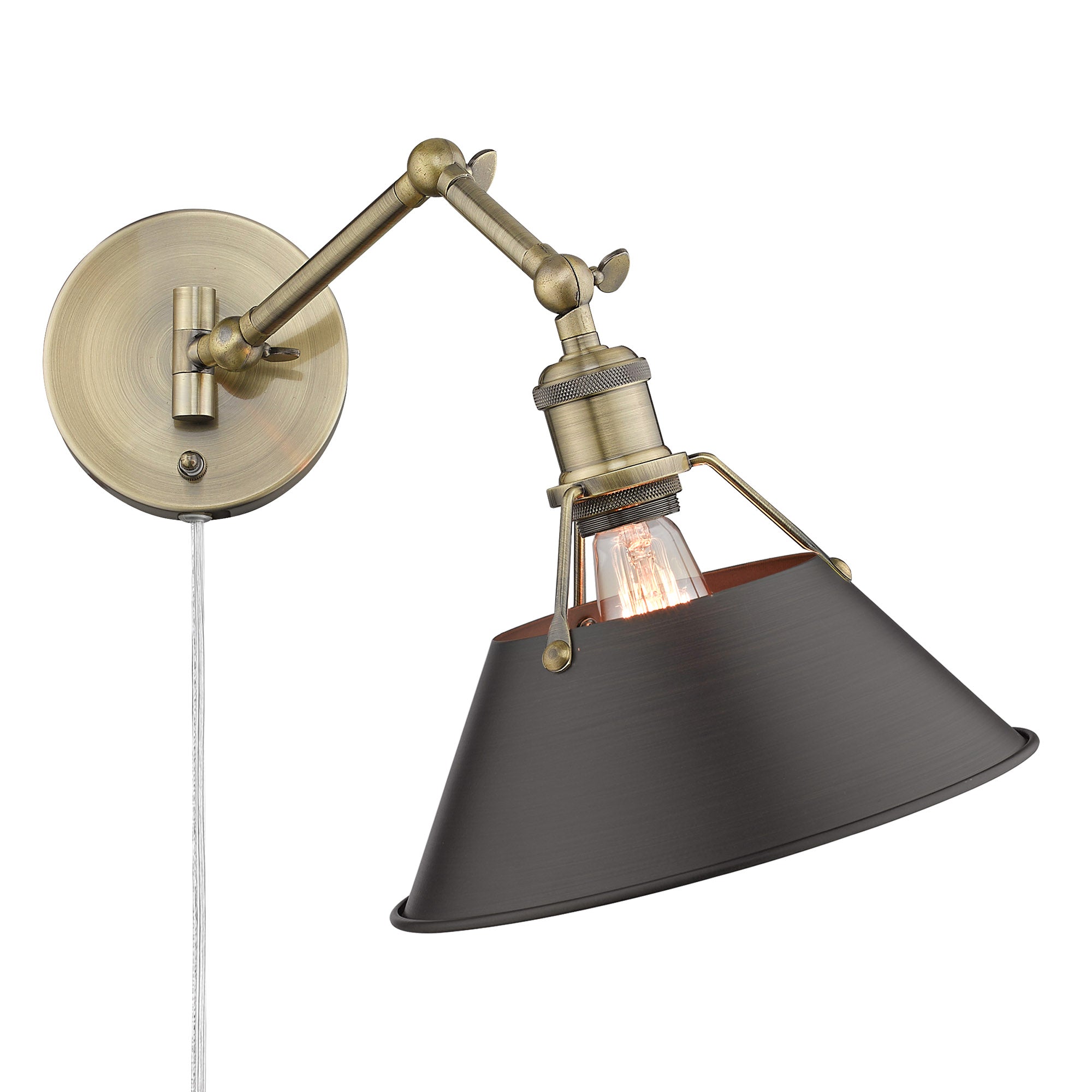 Yep by Golden Lighting Orwell 1-light Swing Arm Wall Lamp in Aged Brass and Rubbed Bronze shade - - Golden Lighting