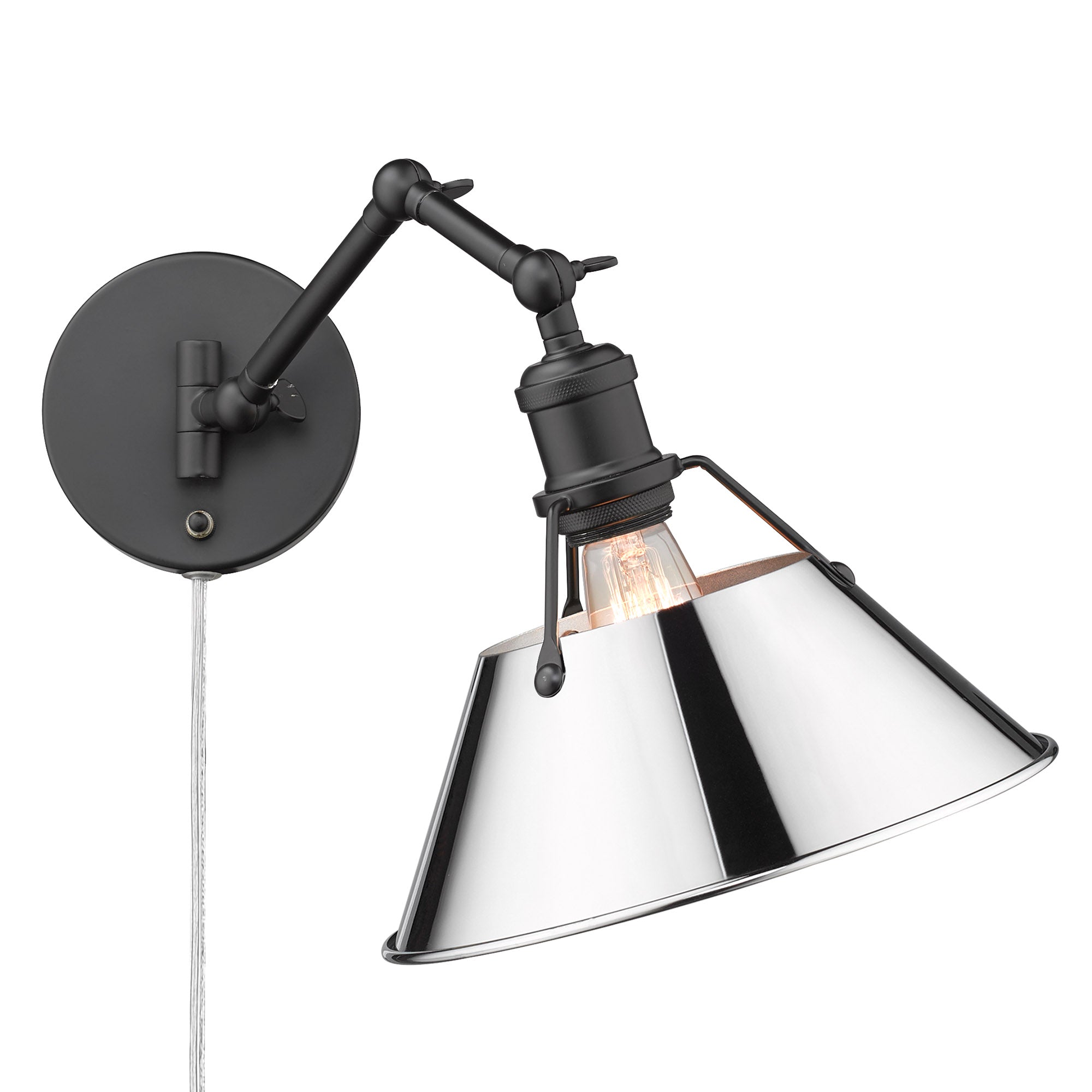 Yep by Golden Lighting Orwell 1-light Swing Arm Wall Lamp in Matte Black and Chrome shade - - Golden Lighting