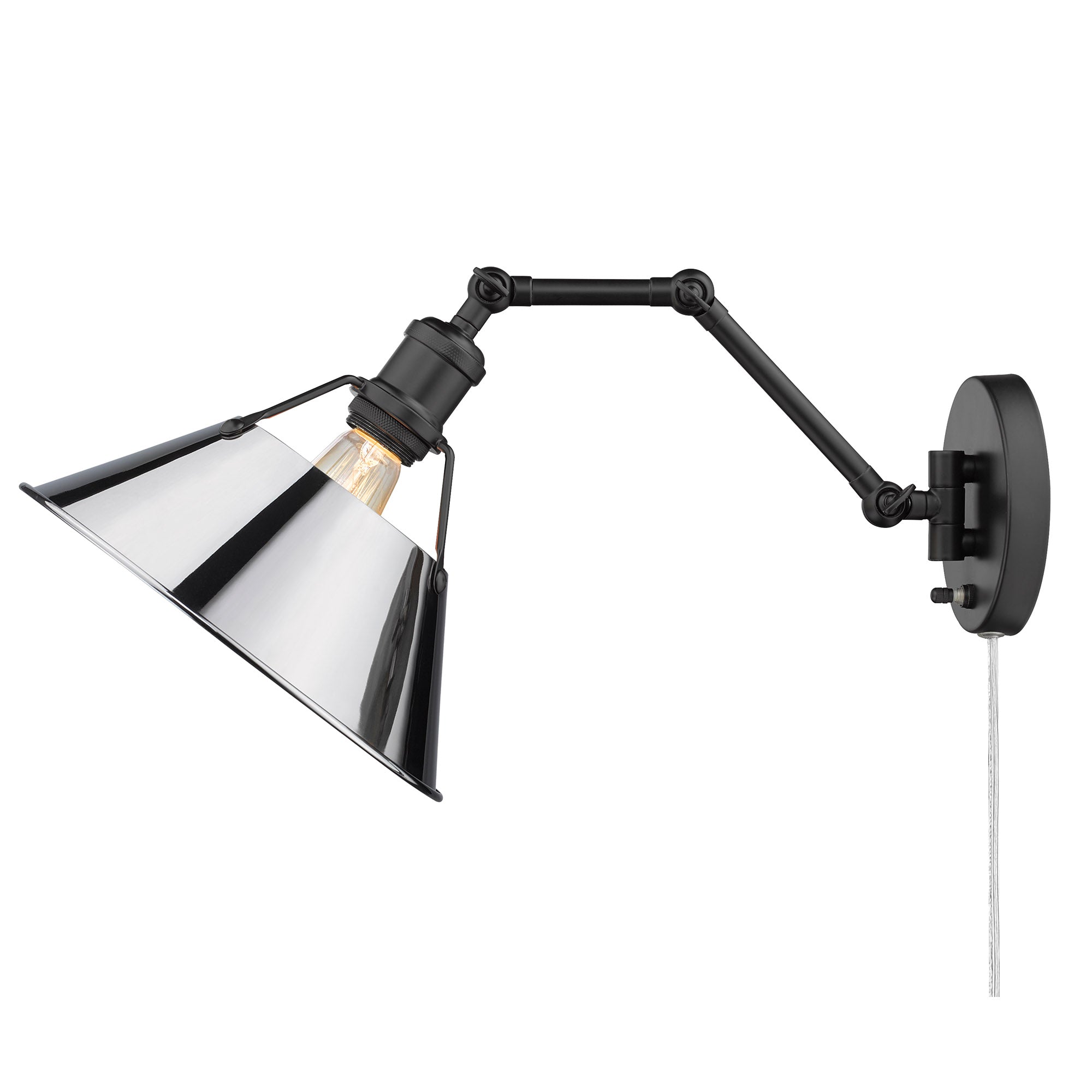 Yep by Golden Lighting Orwell 1-light Swing Arm Wall Lamp in Matte Black and Chrome shade - - Golden Lighting