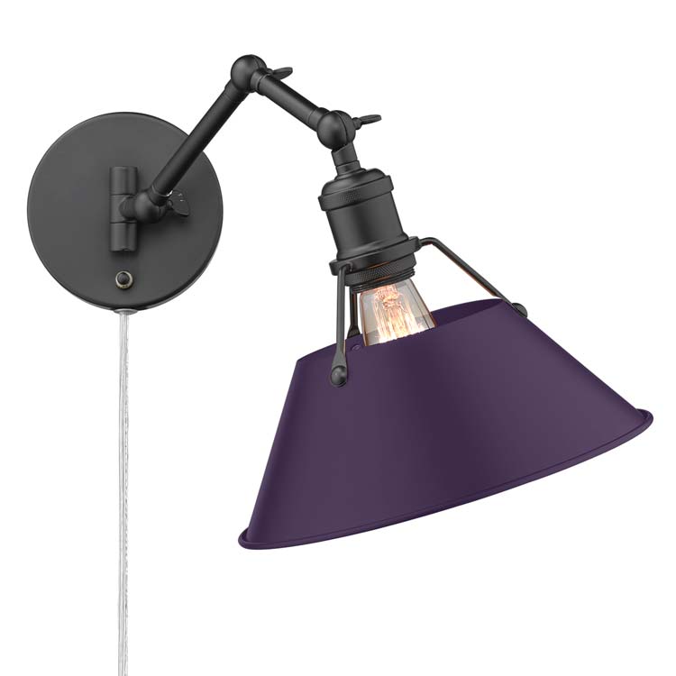 Yep by Golden Lighting Orwell 1-light Swing Arm Wall Lamp in Matte Black and Exotic Purple shade - - Golden Lighting