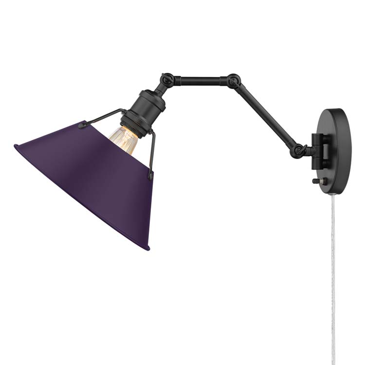 Yep by Golden Lighting Orwell 1-light Swing Arm Wall Lamp in Matte Black and Exotic Purple shade - - Golden Lighting