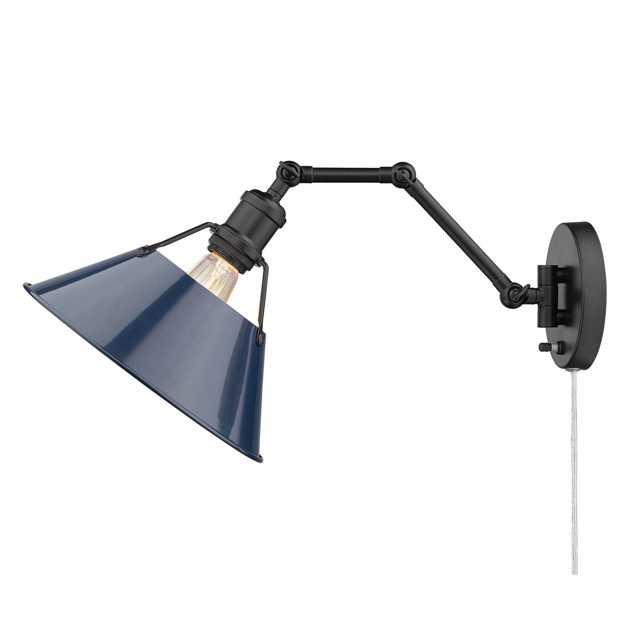 Yep by Golden Lighting Orwell 1-light Swing Arm Wall Lamp in Matte Black and Navy Blue shade - - Golden Lighting