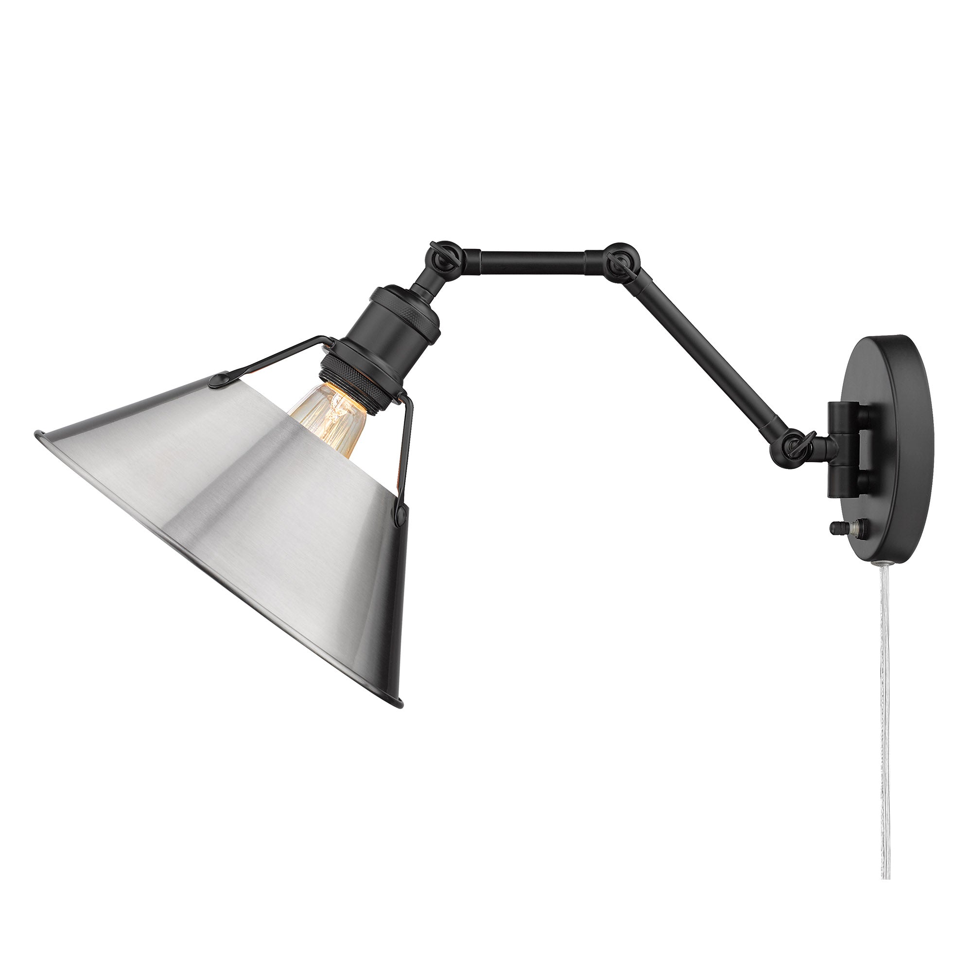 Yep by Golden Lighting Orwell 1-light Swing Arm Wall Lamp in Matte Black and Pewter shade - - Golden Lighting