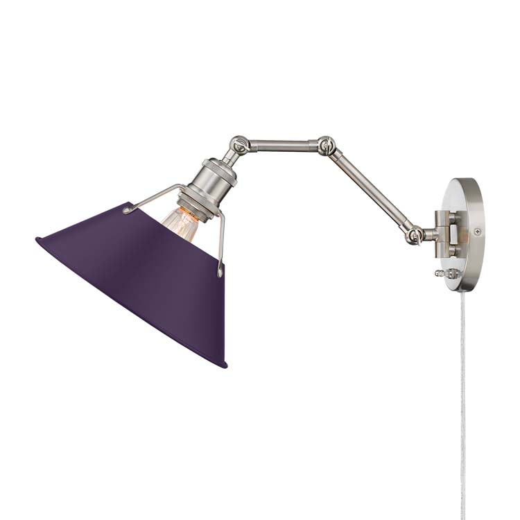 Yep by Golden Lighting Orwell 1-light Swing Arm Wall Lamp in Pewter and Exotic Purple shade - - Golden Lighting