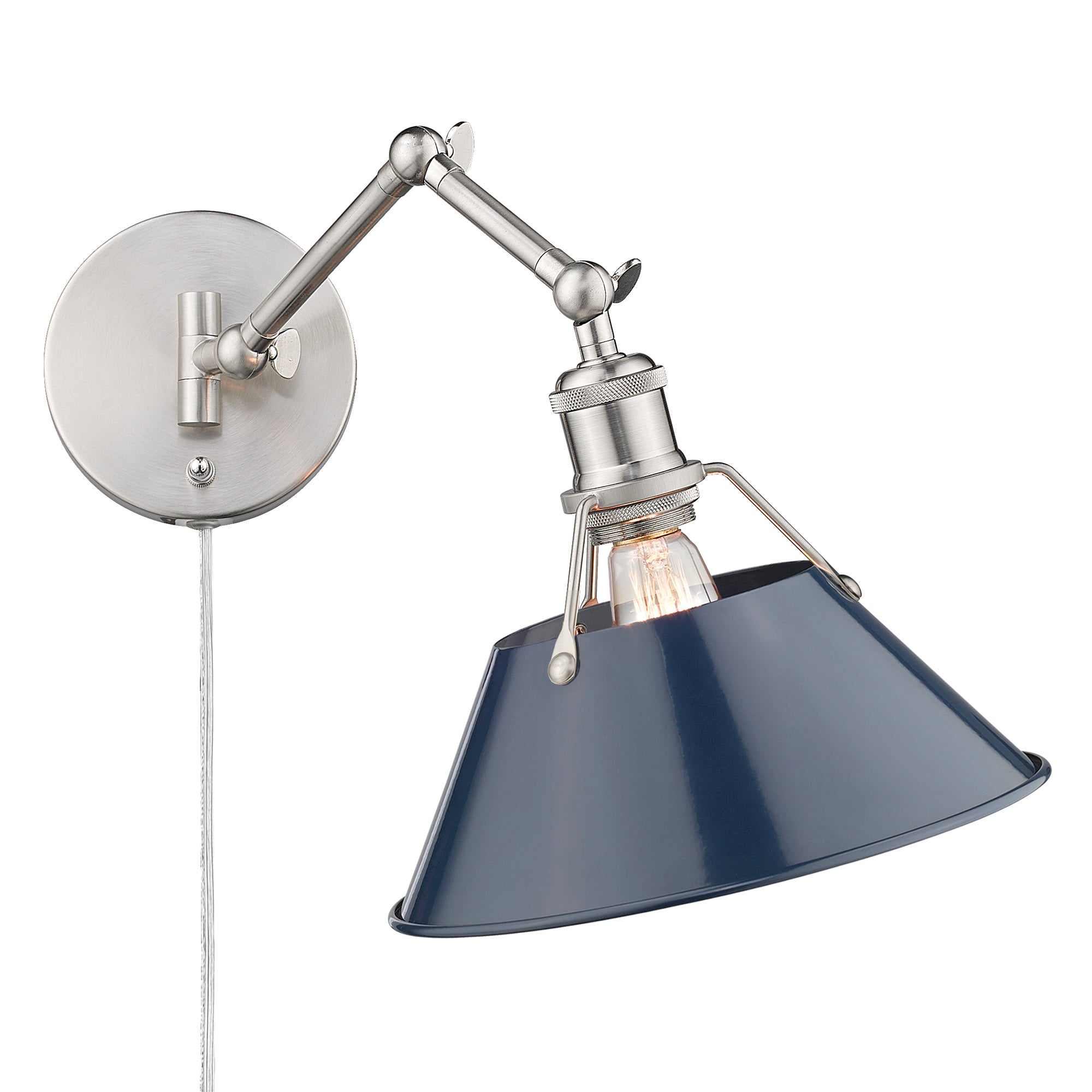 Yep by Golden Lighting Orwell 1-light Swing Arm Wall Lamp in Pewter and Navy Blue shade - - Golden Lighting
