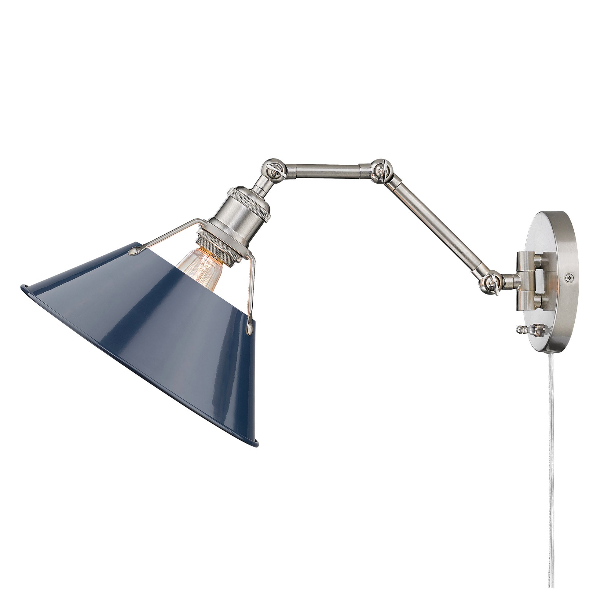 Yep by Golden Lighting Orwell 1-light Swing Arm Wall Lamp in Pewter and Navy Blue shade - - Golden Lighting