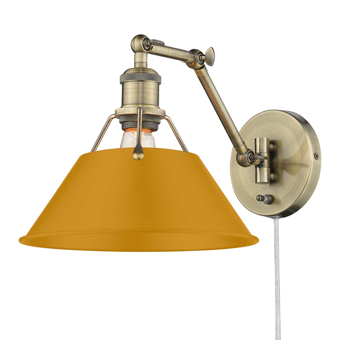 Yep by Golden Lighting Orwell 1-light Swing Arm Wall Lamp in Aged Brass and Auric Yellow shade