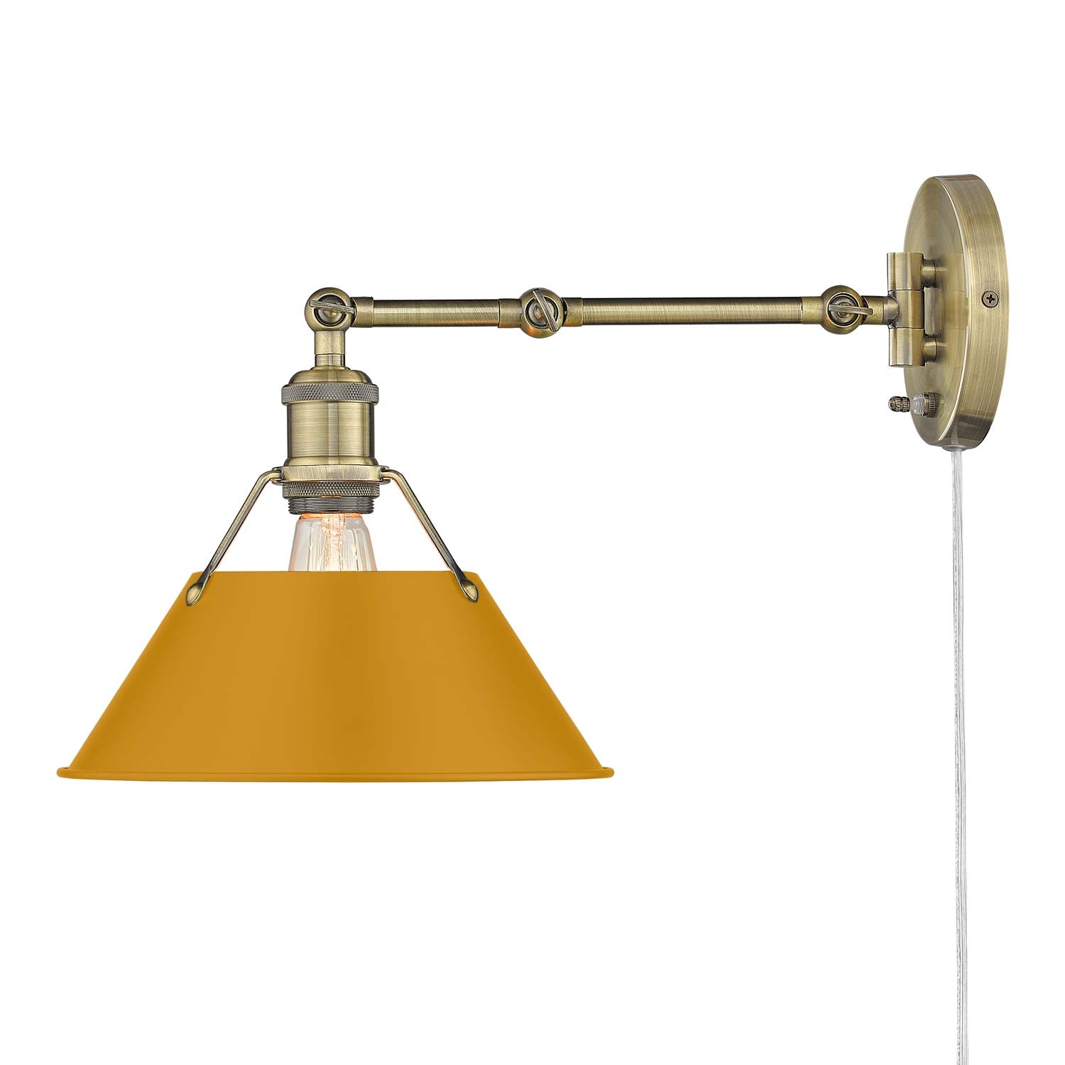 Yep by Golden Lighting Orwell 1-light Swing Arm Wall Lamp in Aged Brass and Auric Yellow shade
