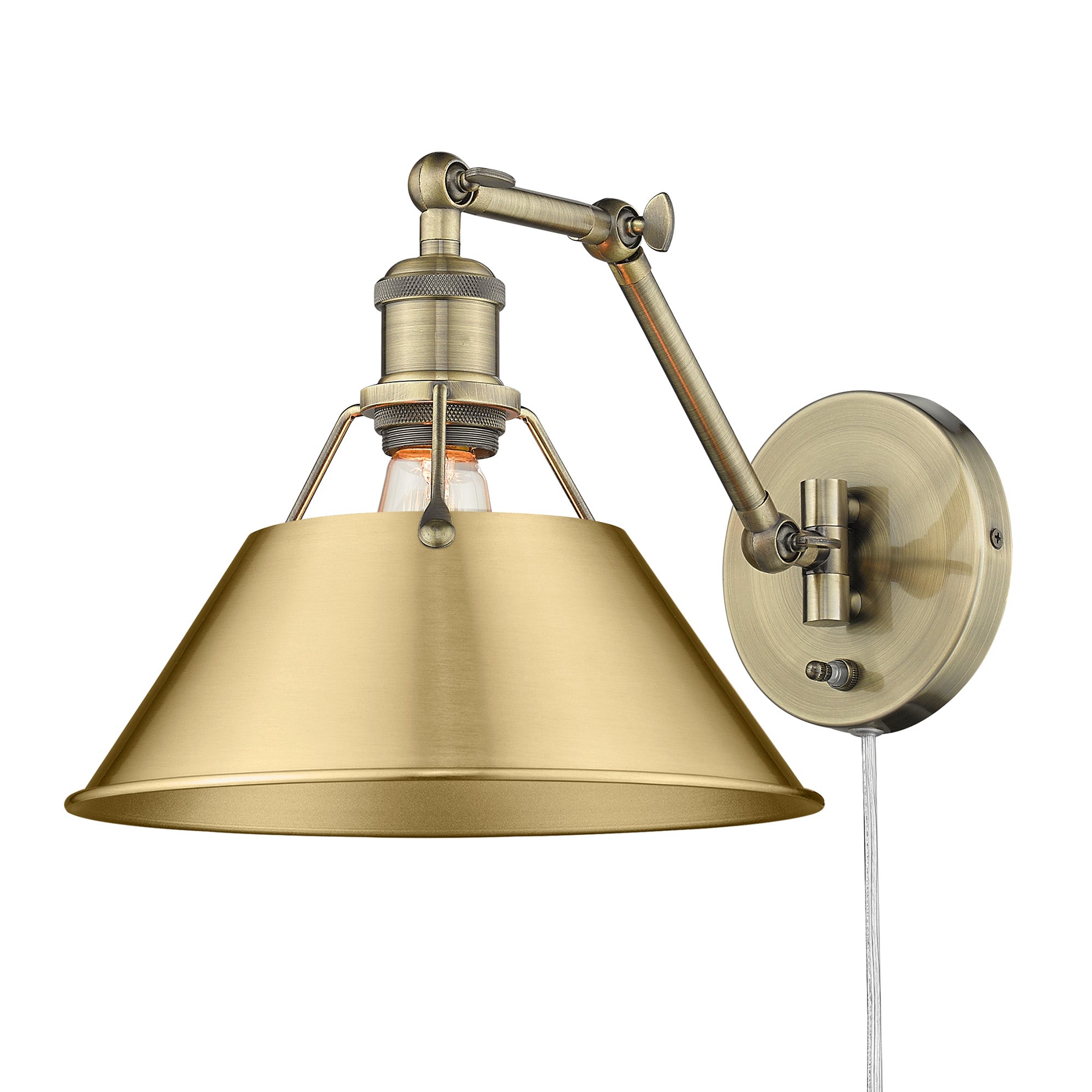 Yep by Golden Lighting Orwell 1-light Swing Arm in Aged Brass and Brushed Champagne Brass shade
