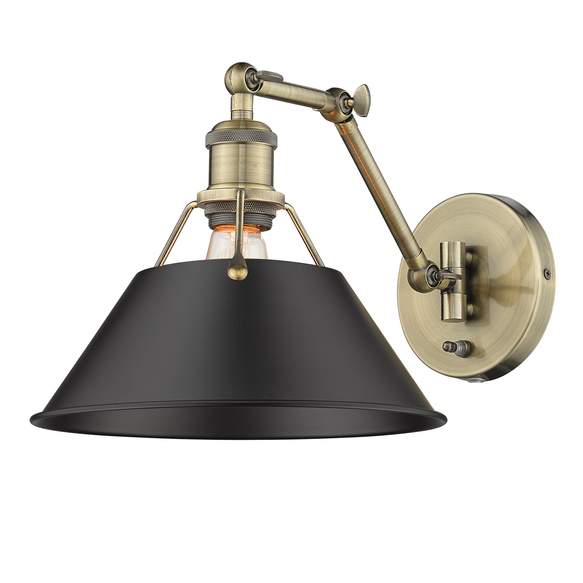Yep by Golden Lighting Orwell 1-light Swing Arm Wall Lamp in Aged Brass and Matte Black shade