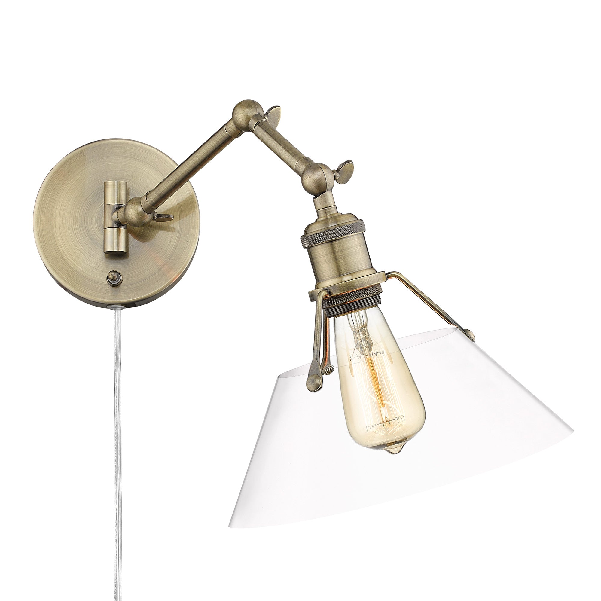 Yep by Golden Lighting Orwell 1-light Swing Arm Wall Lamp in Aged Brass and Clear Glass - Default Title - Golden Lighting