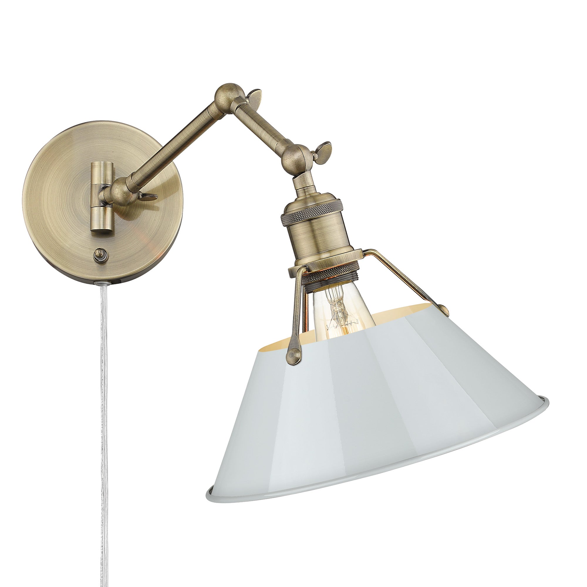Yep by Golden Lighting Orwell 1-light Swing Arm Wall Lamp in Aged Brass and Dusky Blue shade