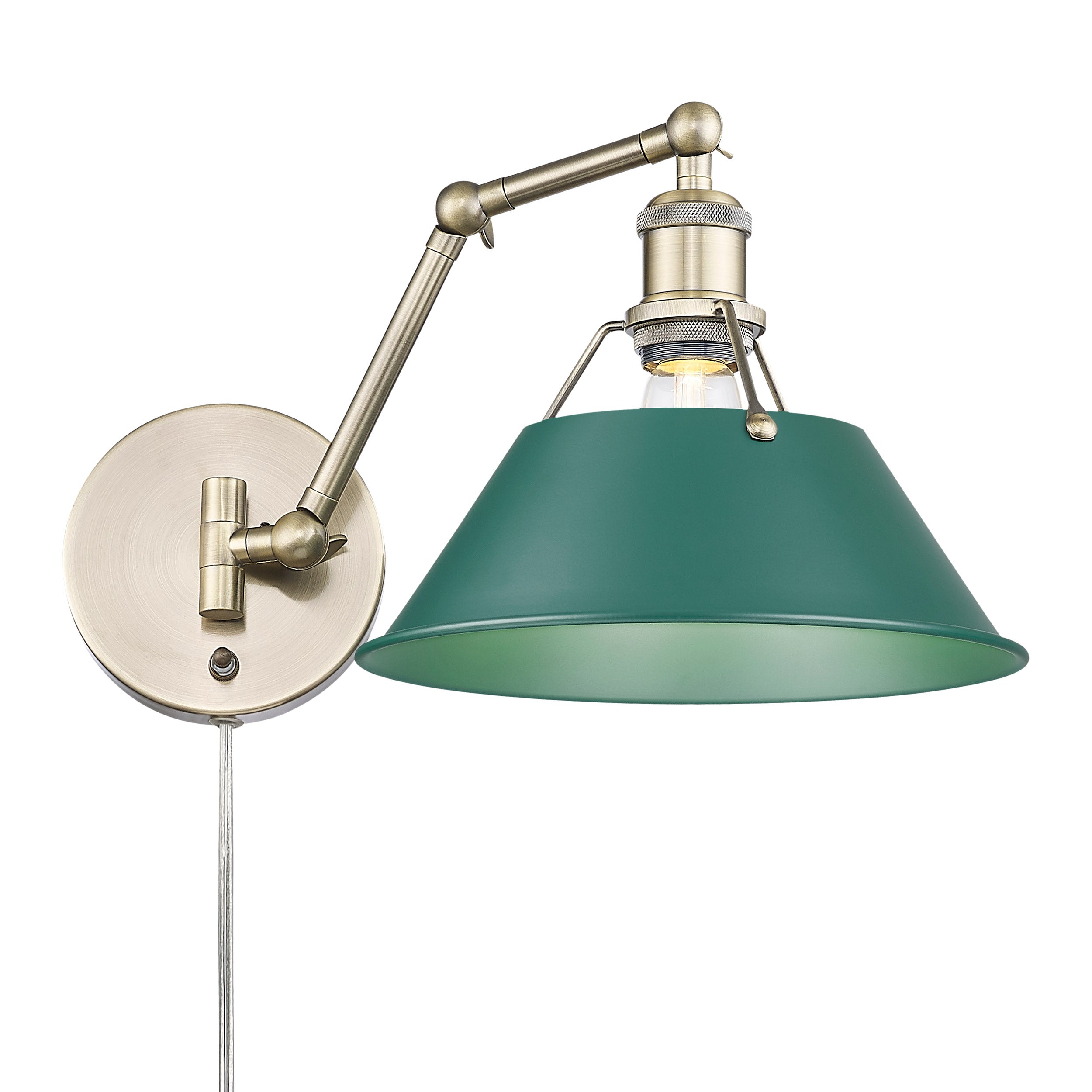 Yep by Golden Lighting Orwell 1-light Swing Arm Wall Lamp in Aged Brass and Pine Green shade