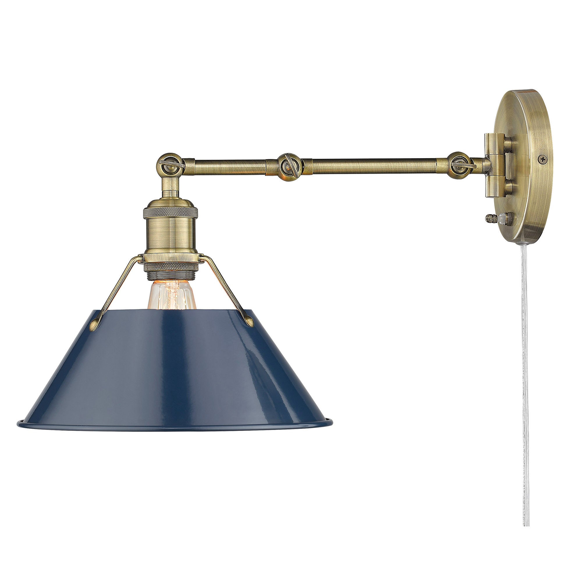 Yep by Golden Lighting Orwell 1-light Swing Arm Wall Lamp in Aged Brass and Navy Blue shade