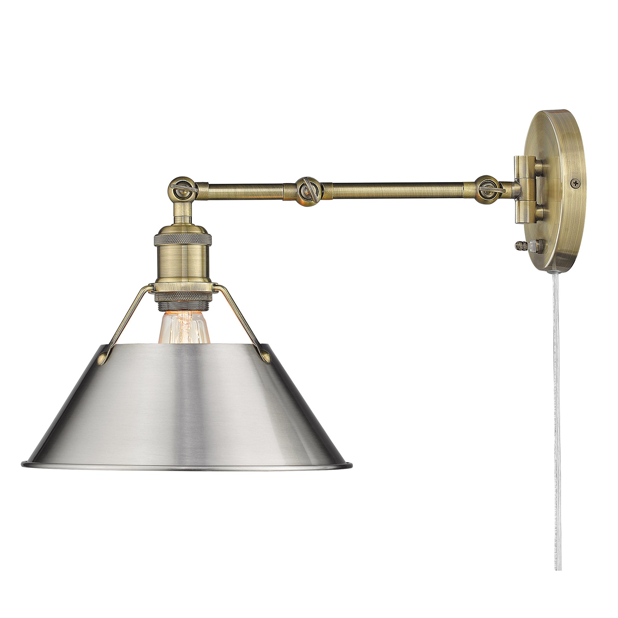 Yep by Golden Lighting Orwell 1-light Swing Arm Wall Lamp in Aged Brass and Pewter shade