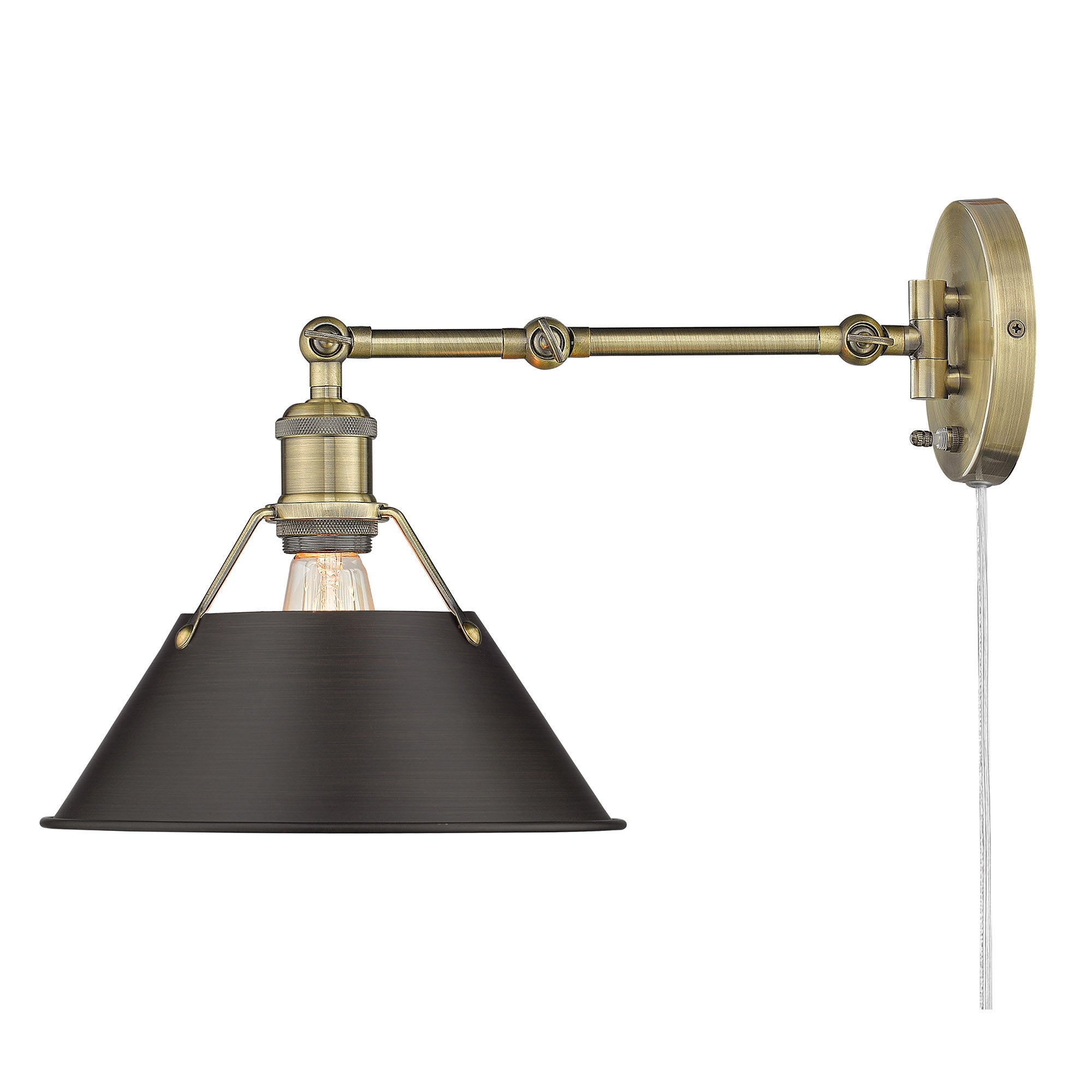 Yep by Golden Lighting Orwell 1-light Swing Arm Wall Lamp in Aged Brass and Rubbed Bronze shade - - Golden Lighting