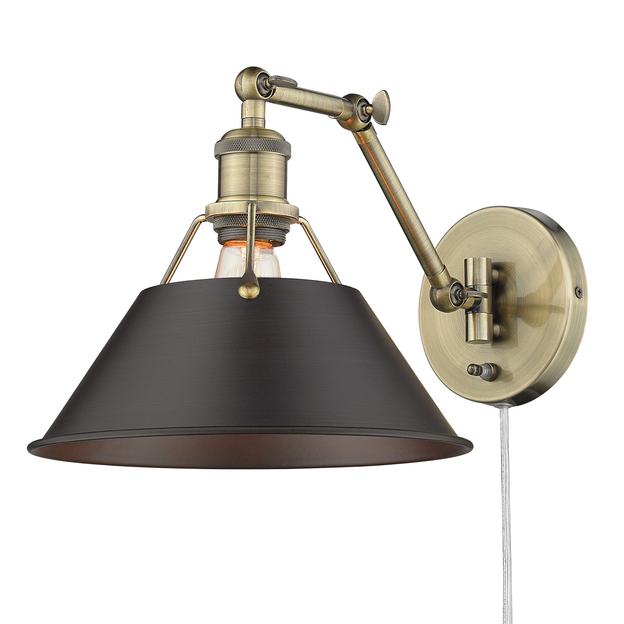 Yep by Golden Lighting Orwell 1-light Swing Arm Wall Lamp in Aged Brass and Rubbed Bronze shade