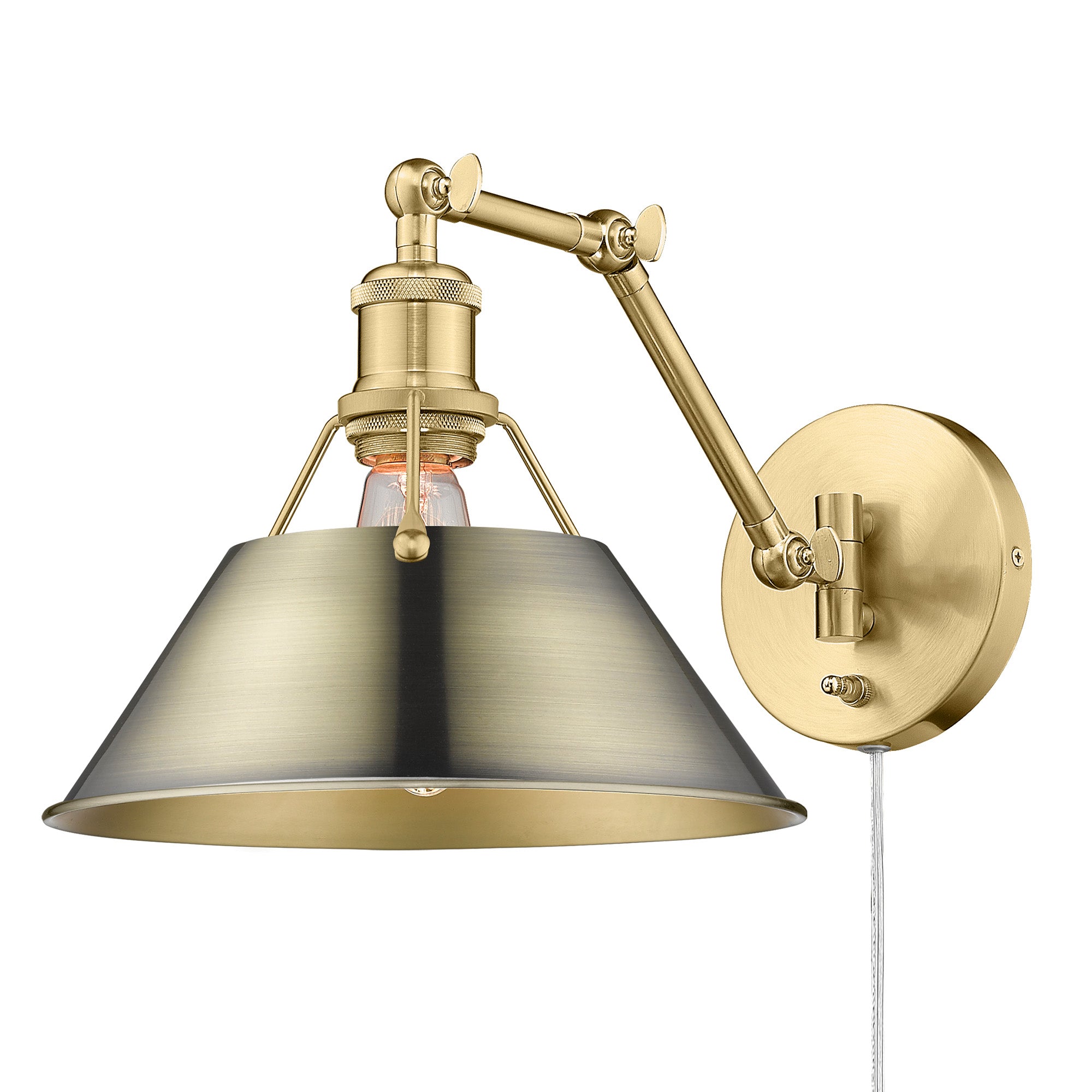 Yep by Golden Lighting Orwell 1-light Swing Arm in Brushed Champagne Brass and Aged Brass shade
