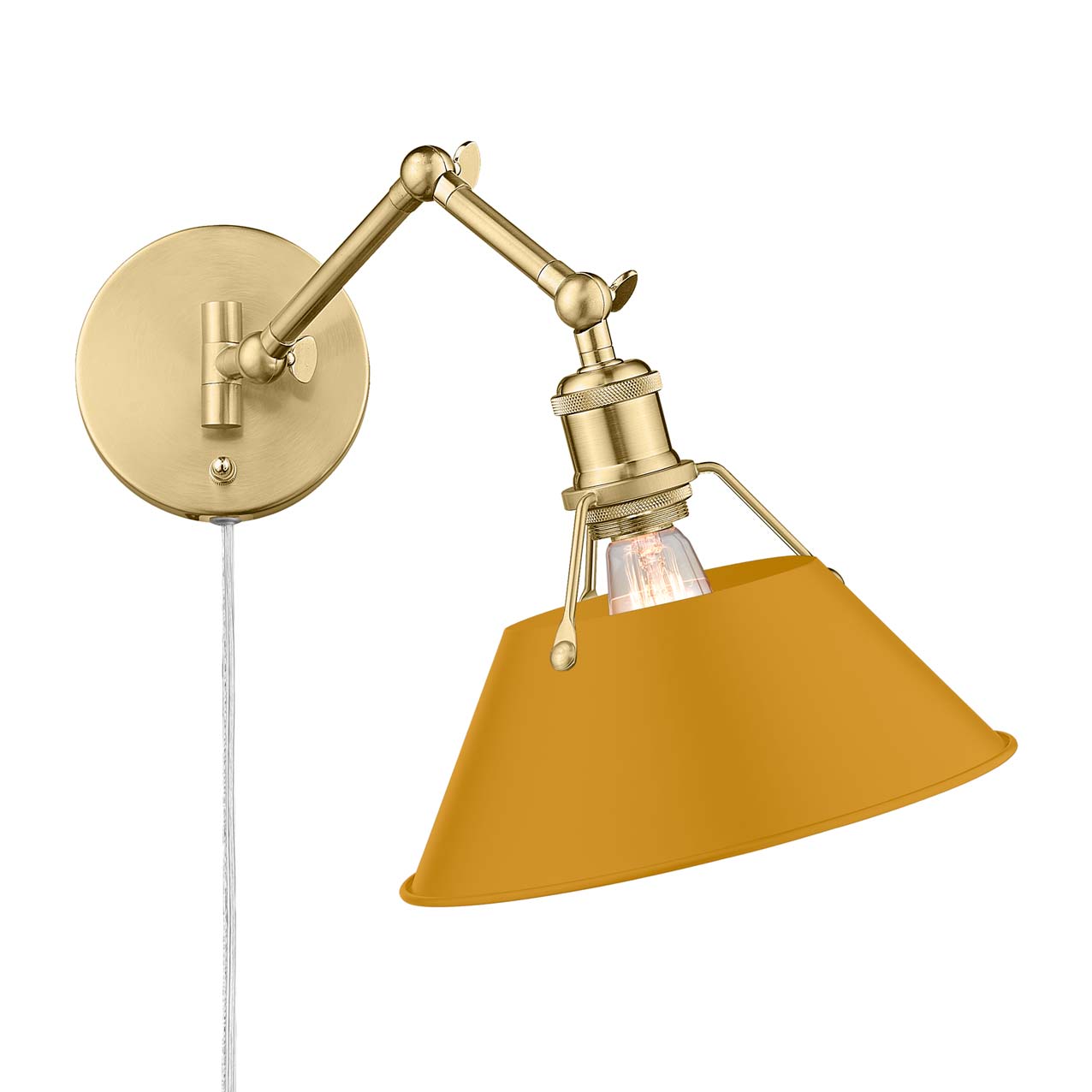 Yep by Golden Lighting Orwell 1-light Swing Arm in Brushed Champagne Brass and Auric Yellow shade