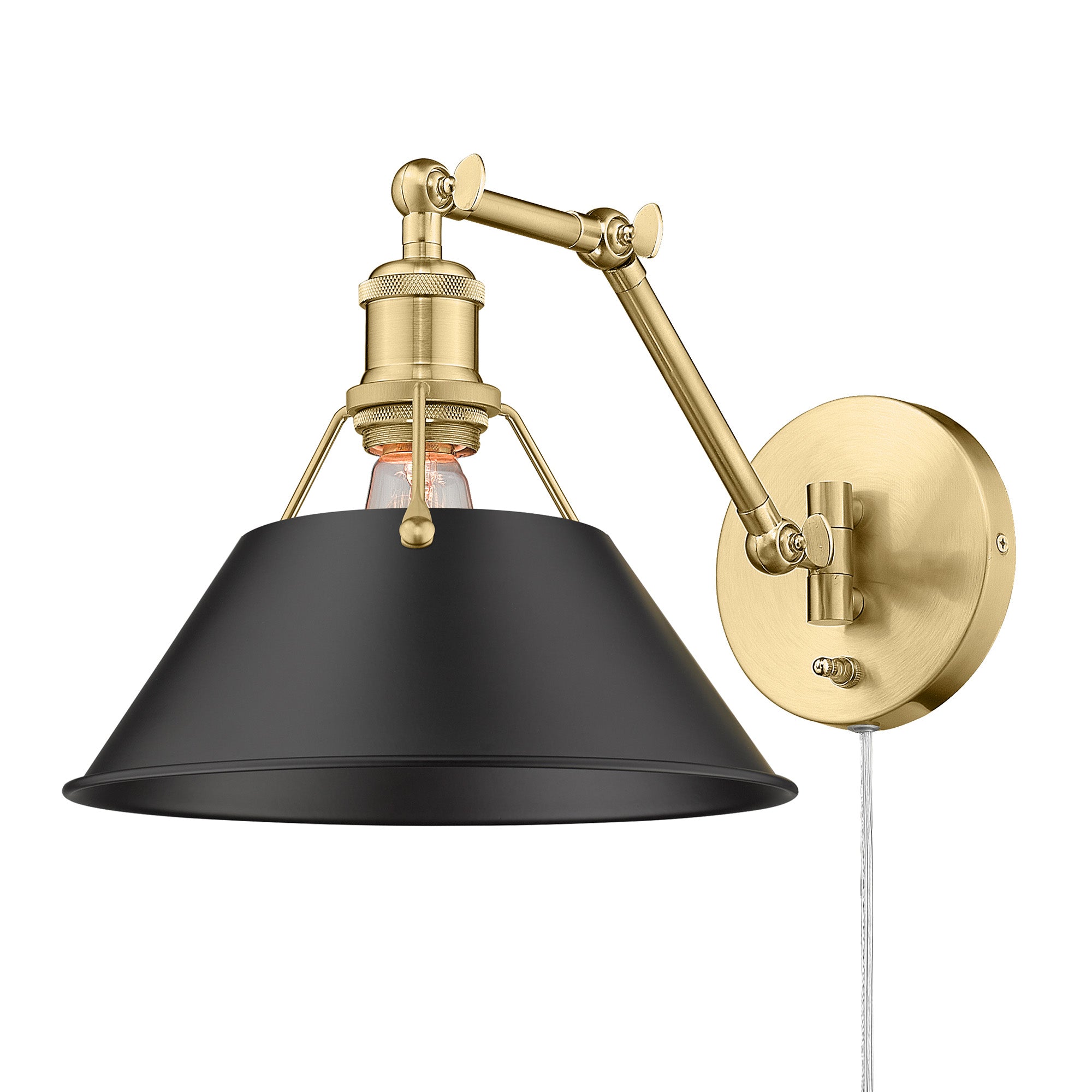 Yep by Golden Lighting Orwell 1-light Swing Arm in Brushed Champagne Brass and Matte Black shade