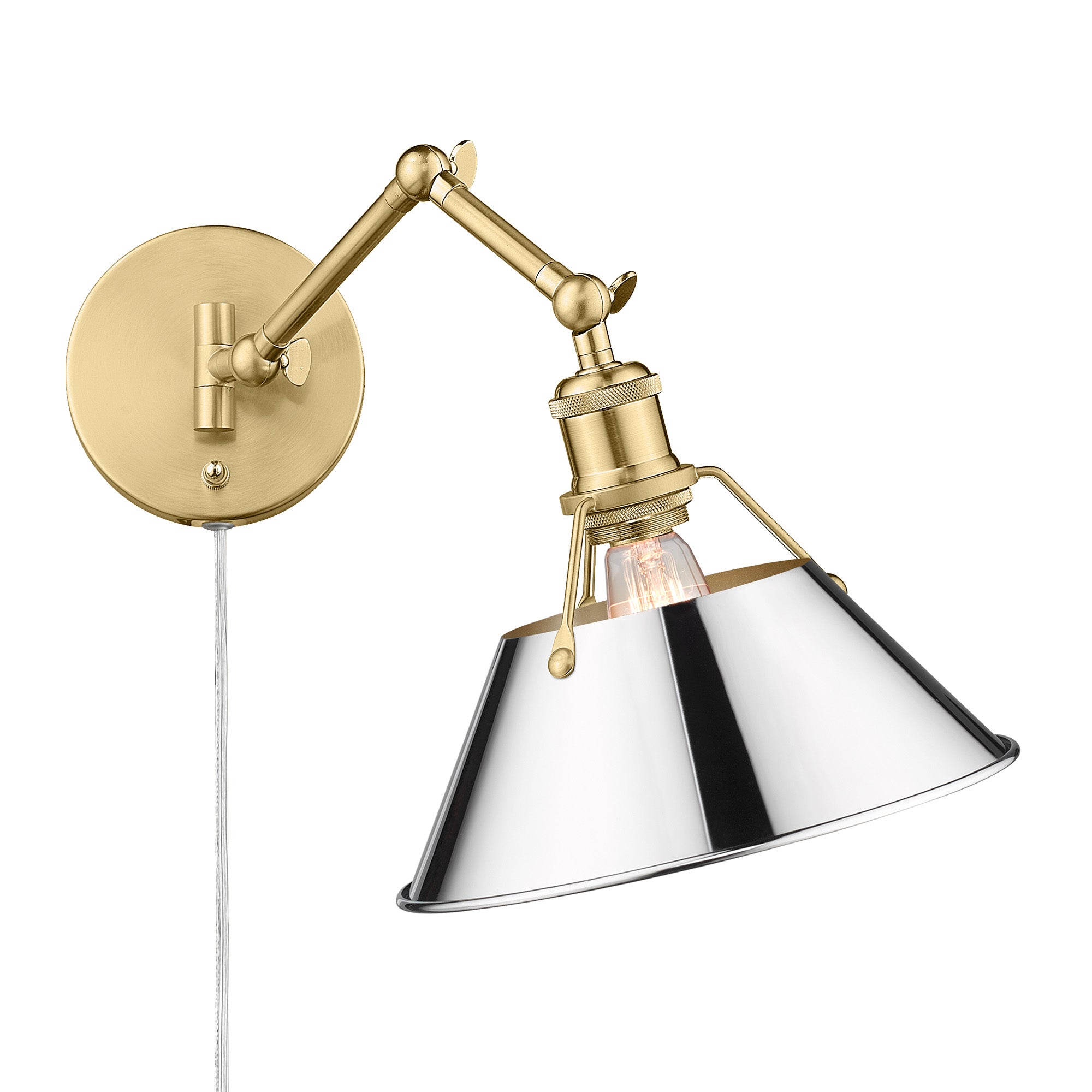 Yep by Golden Lighting Orwell 1-light Swing Arm Wall Lamp in Brushed Champagne Brass and Chrome shade