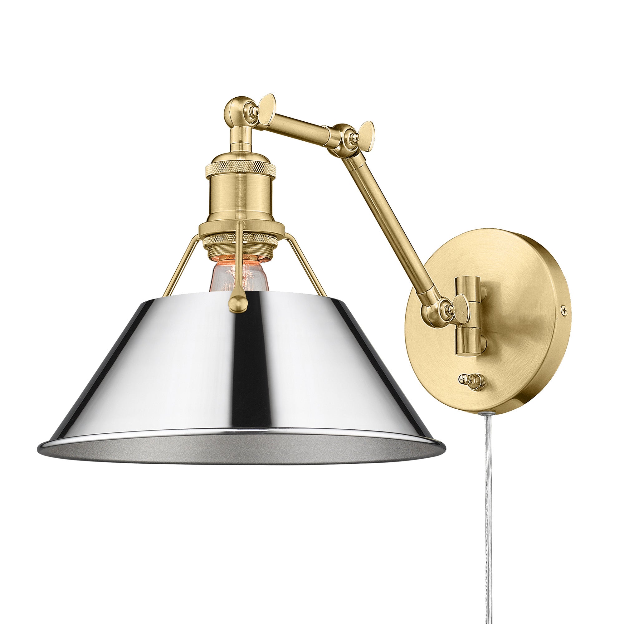 Yep by Golden Lighting Orwell 1-light Swing Arm Wall Lamp in Brushed Champagne Brass and Chrome shade