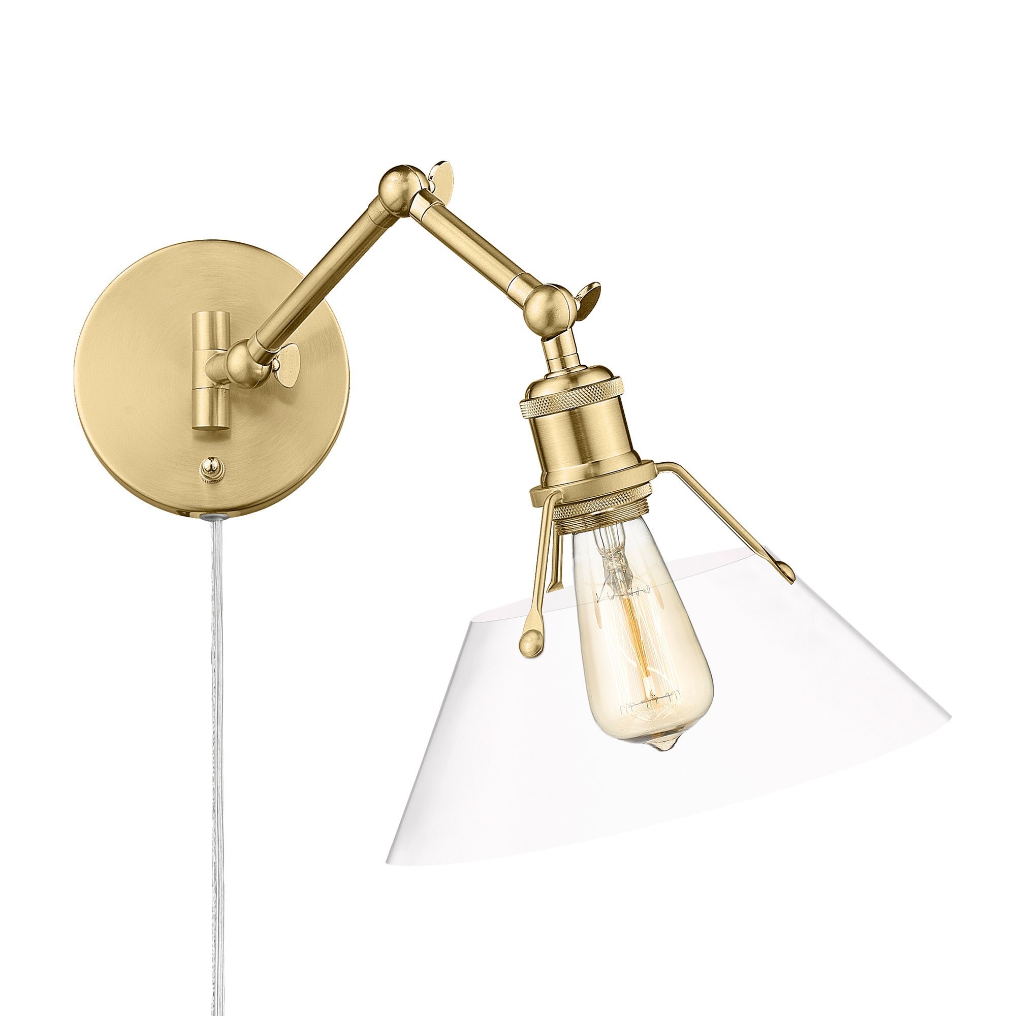 Yep by Golden Lighting Orwell 1-light Swing Arm Wall Lamp in Brushed Champagne Brass and Clear Glass - Default Title - Golden Lighting