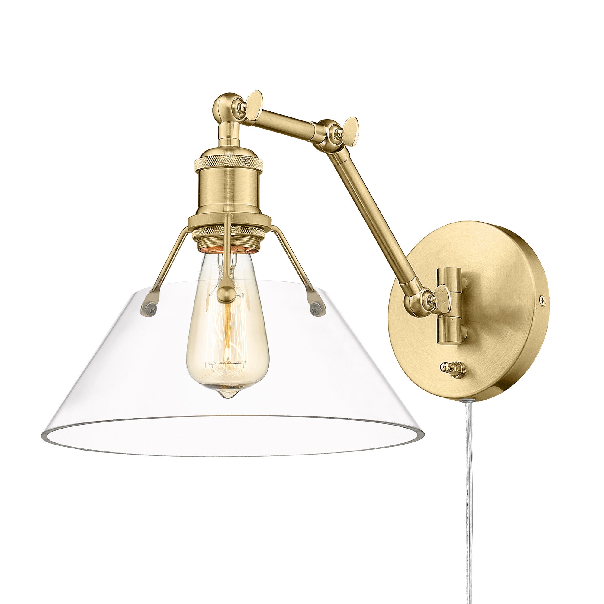 Yep by Golden Lighting Orwell 1-light Swing Arm Wall Lamp in Brushed Champagne Brass and Clear Glass - - Golden Lighting