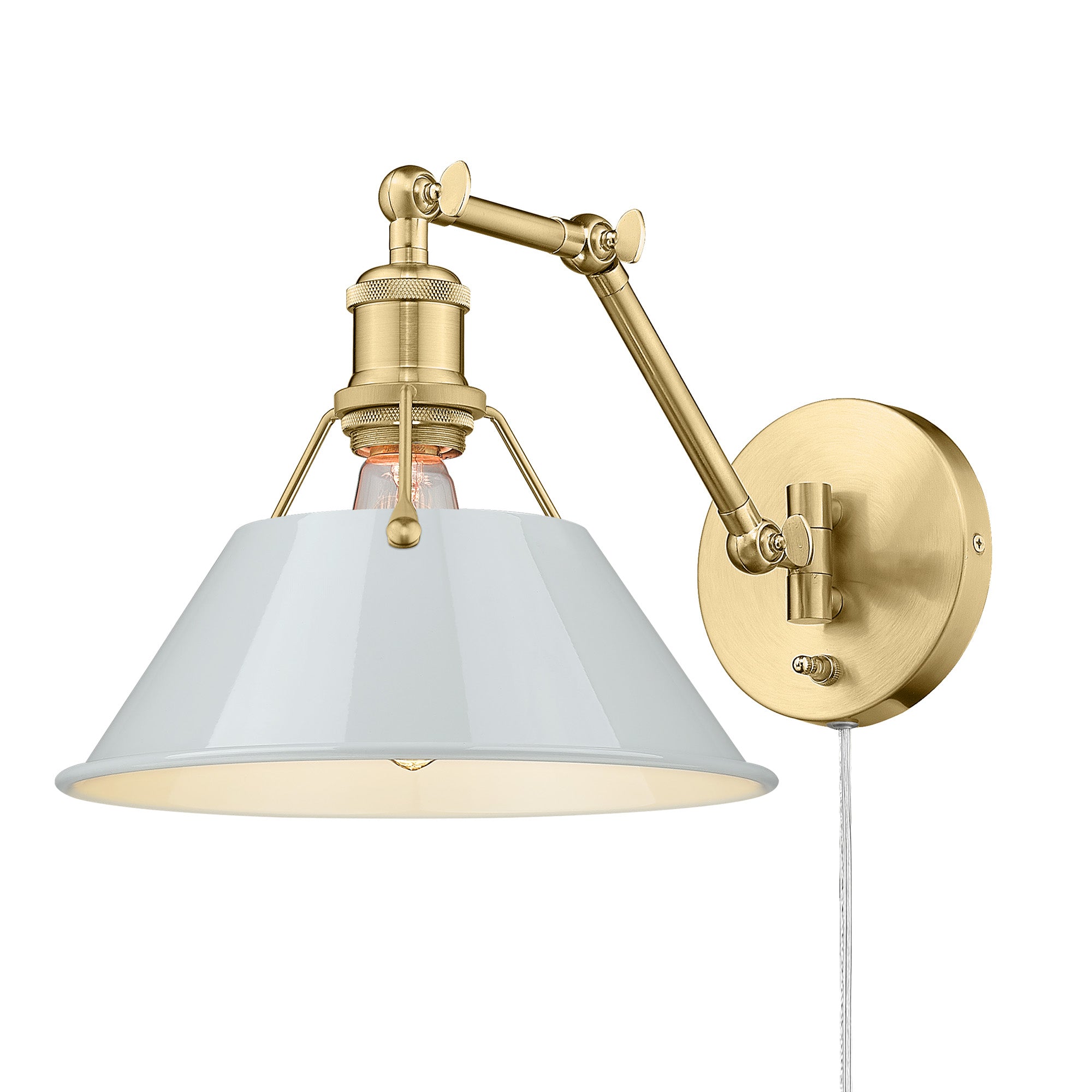 Yep by Golden Lighting Orwell 1-light Swing Arm in Brushed Champagne Brass and Dusky Blue shade